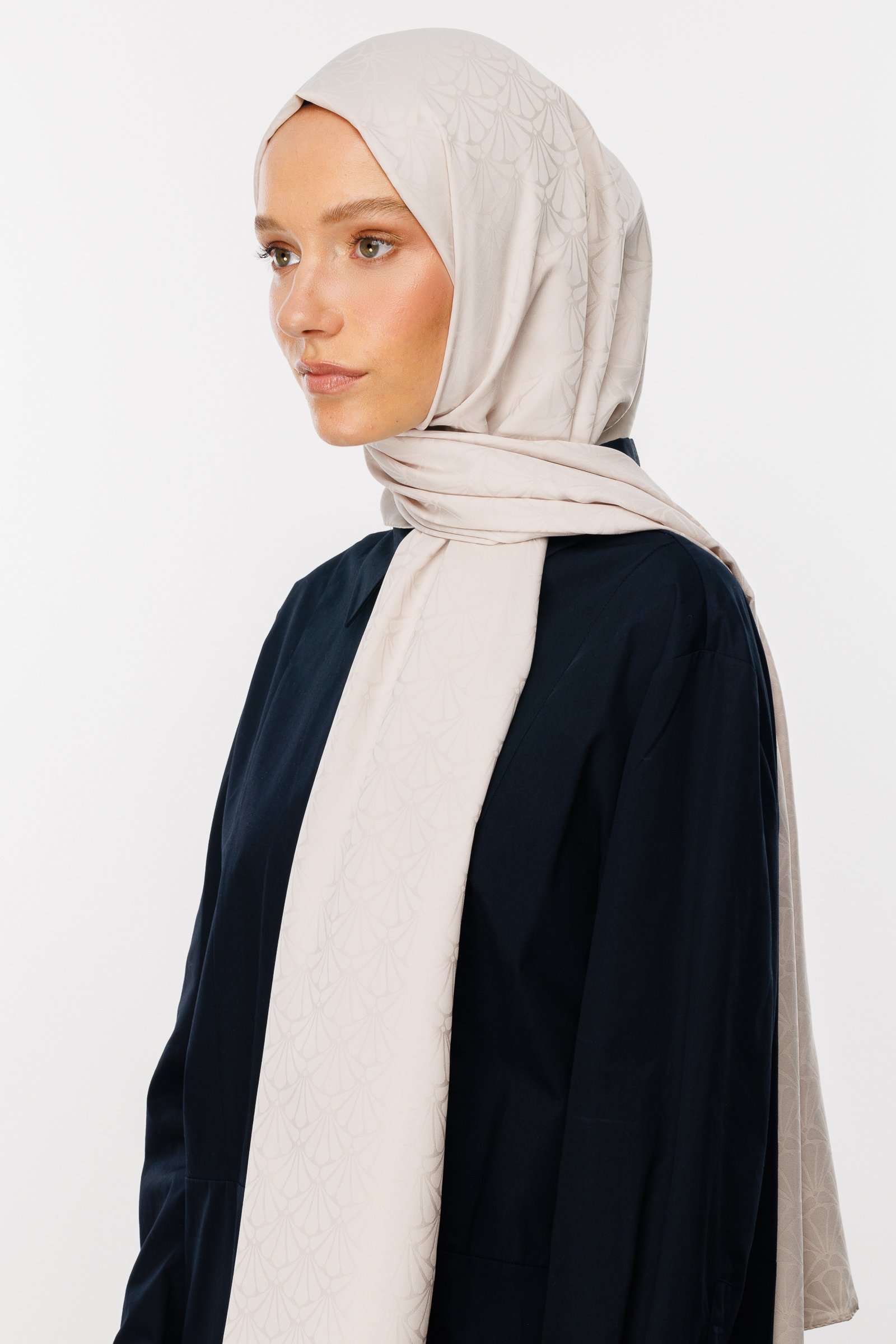 Lotus Pattern Silk Jacquard Shawl - Stone Color