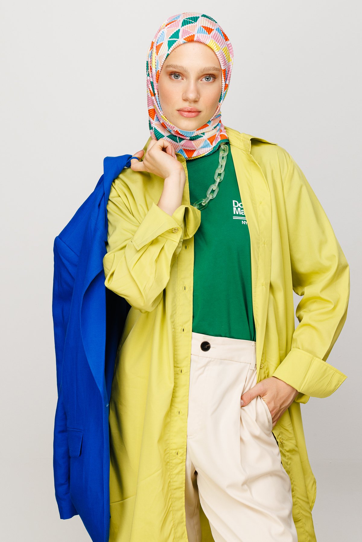 Prism Pattern Pleated Scarf - Benetton Green