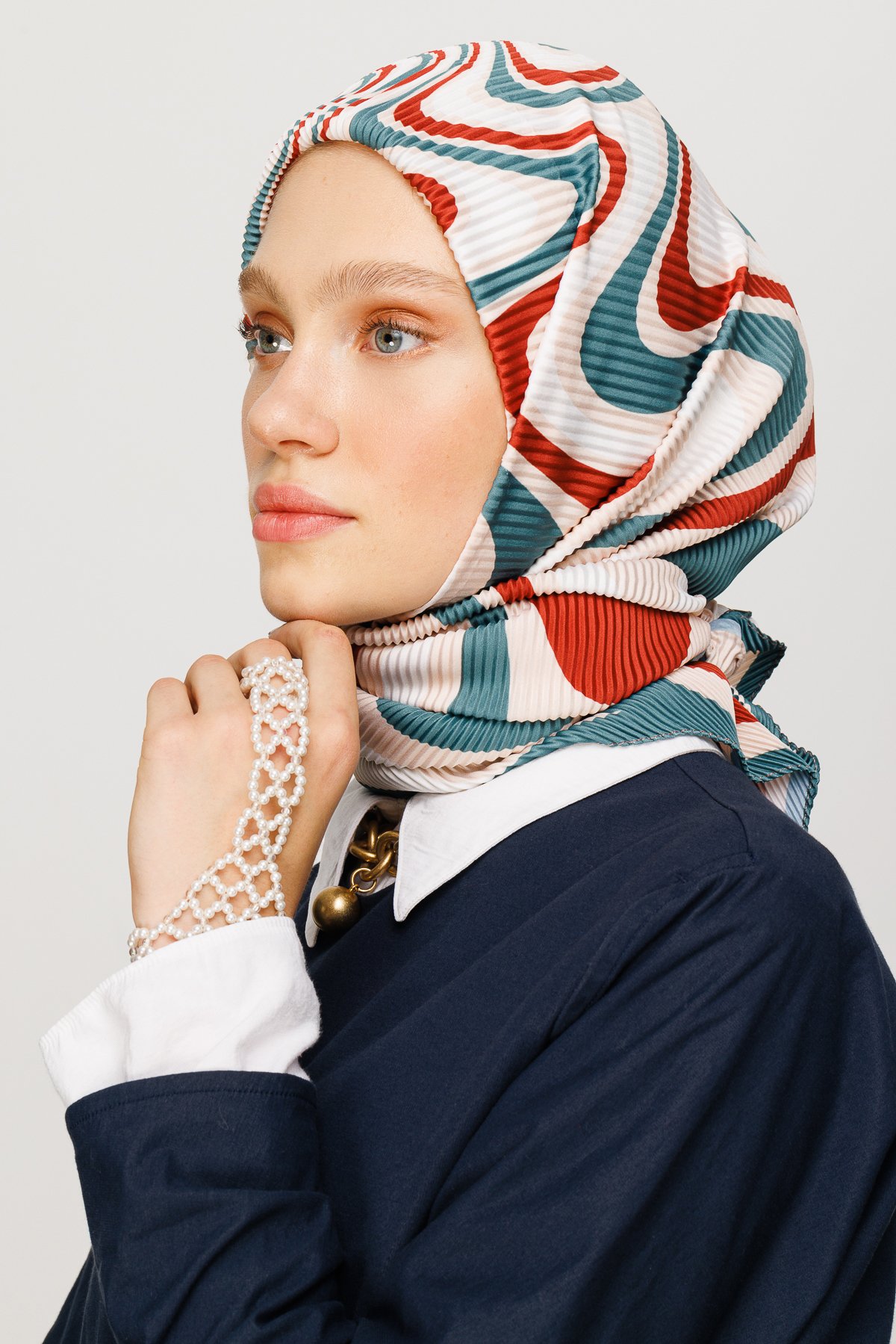 Mira Pattern Pleated Scarf - Tile