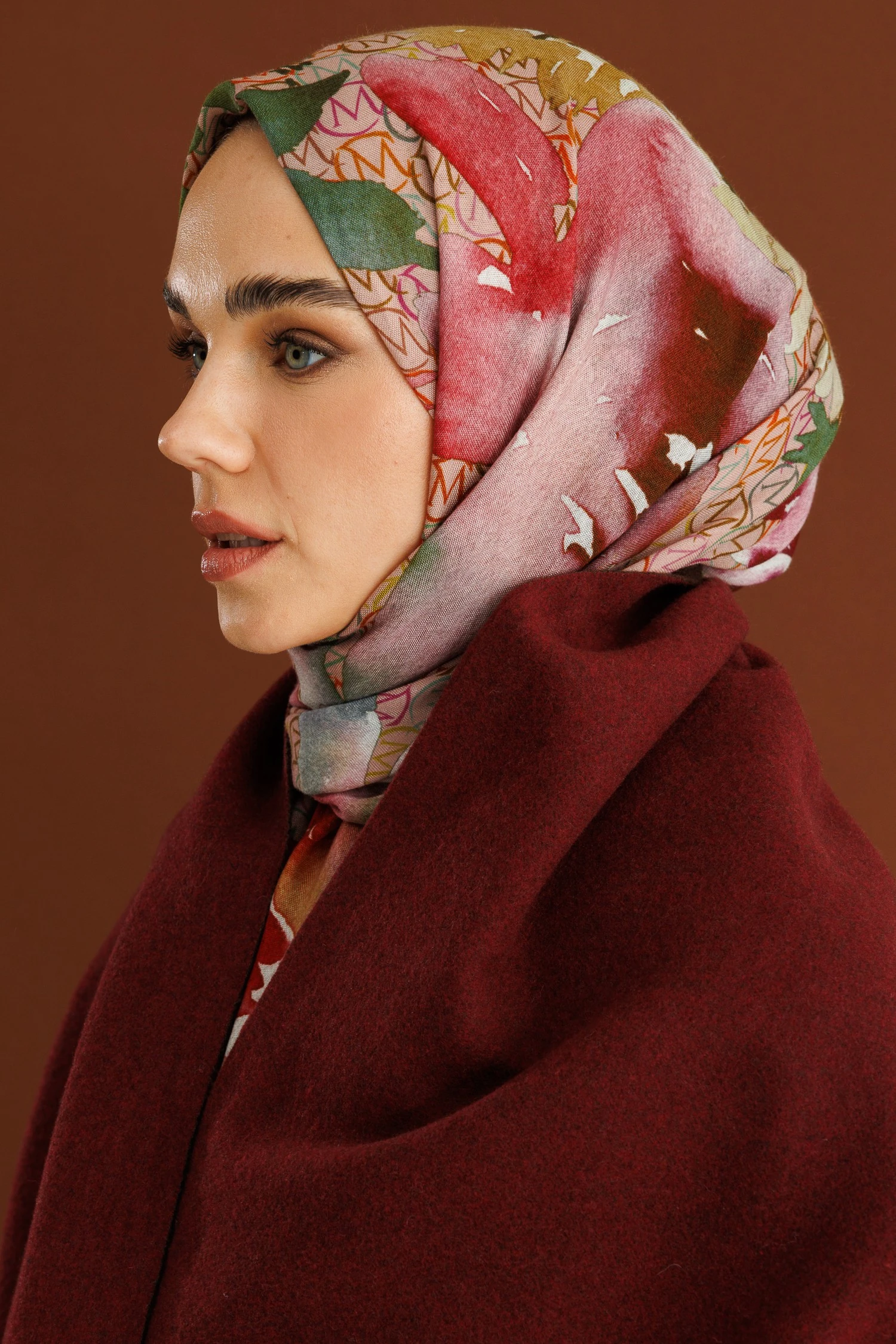 Çift Taraflı Yün Atkı - Acı Kahve Bordo