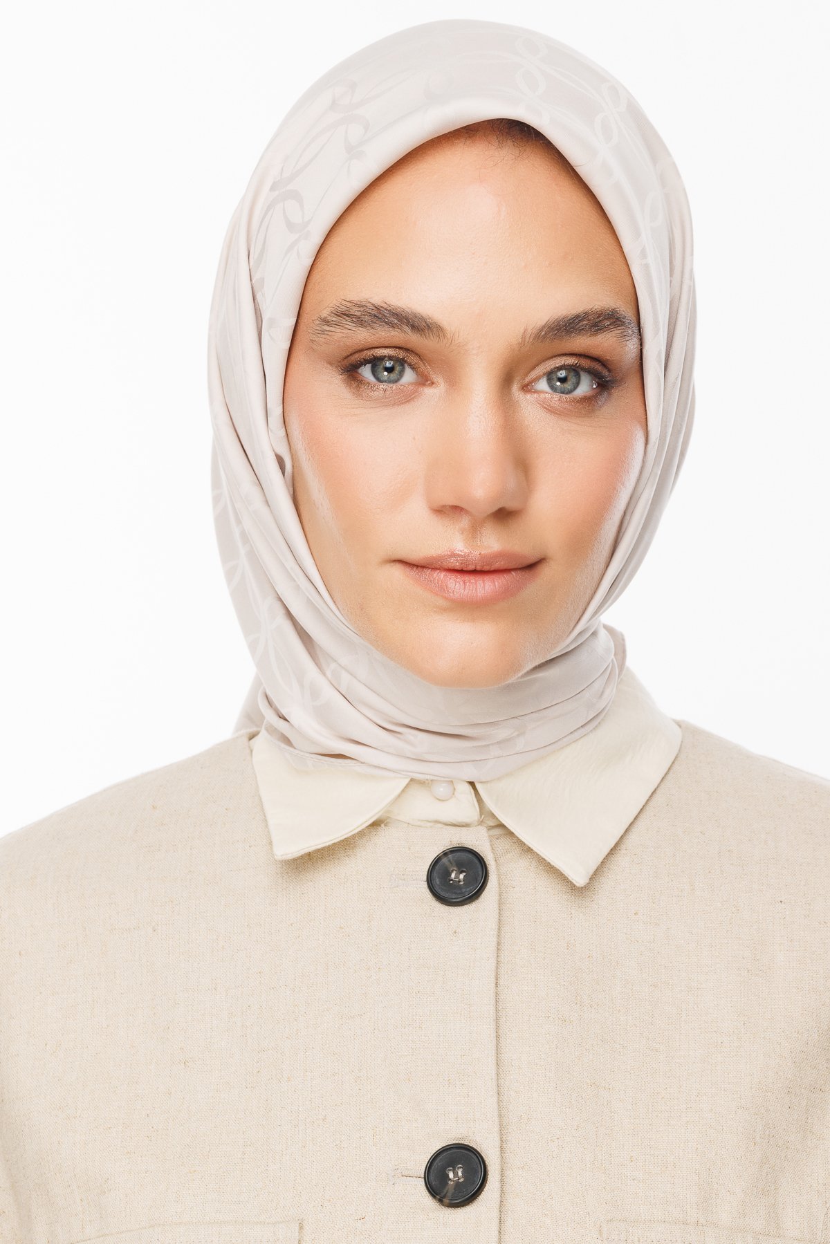 London Pattern Silky Jacquard Scarf - Stone Color