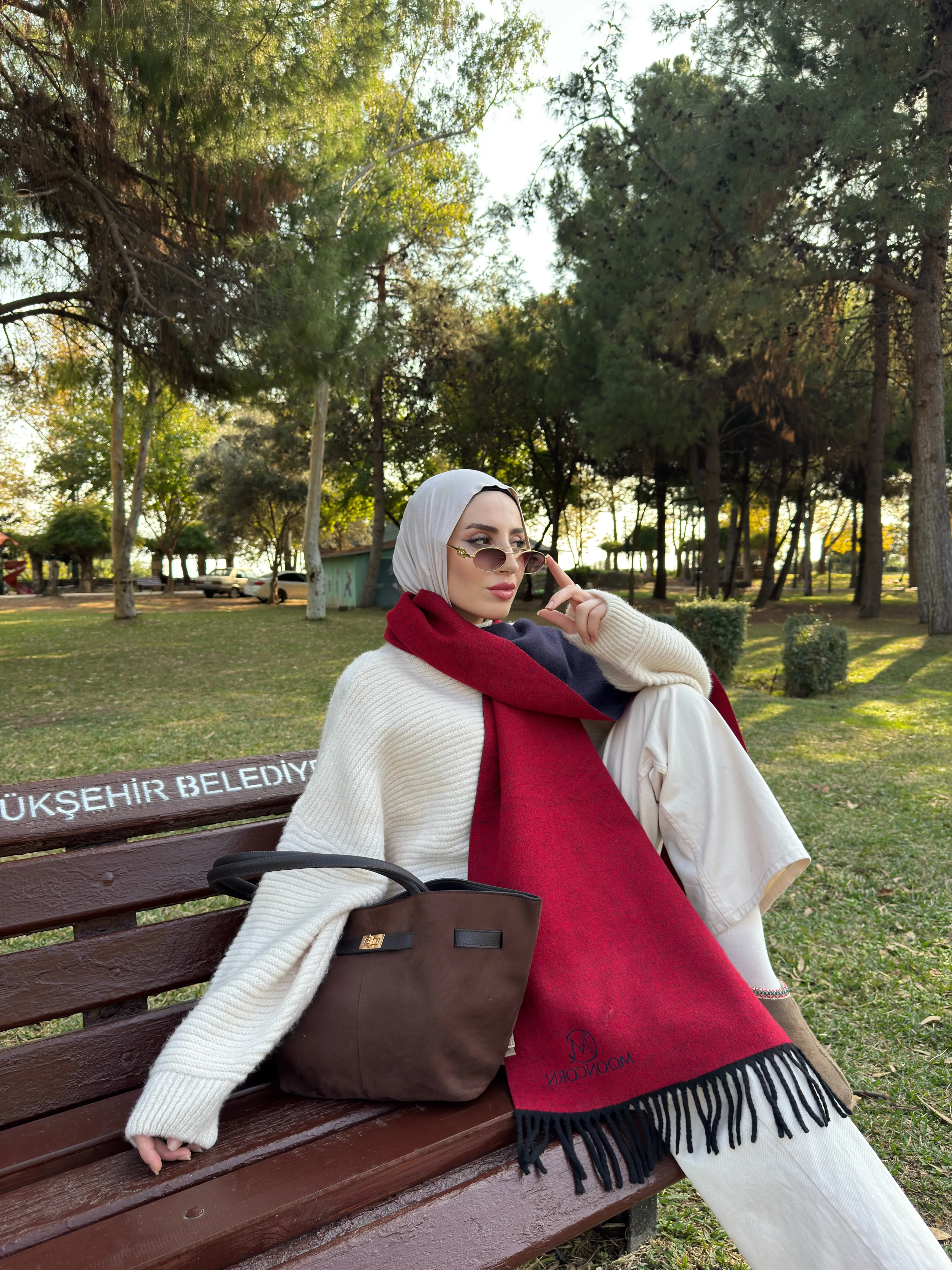 Double-Sided Wool Muffler - Lacivert Kırmızı