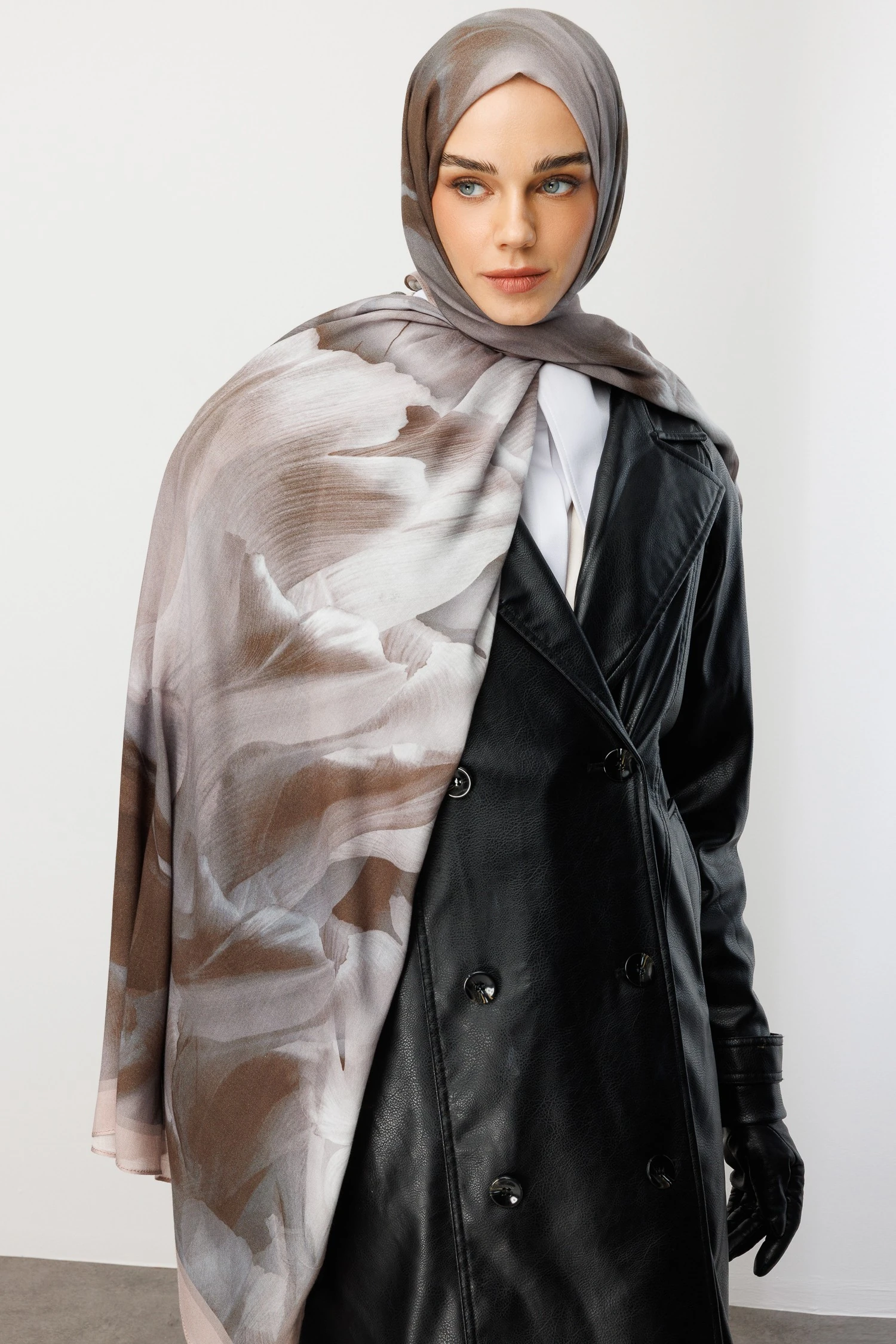 Fleur Desen Rami Şal - Vizon