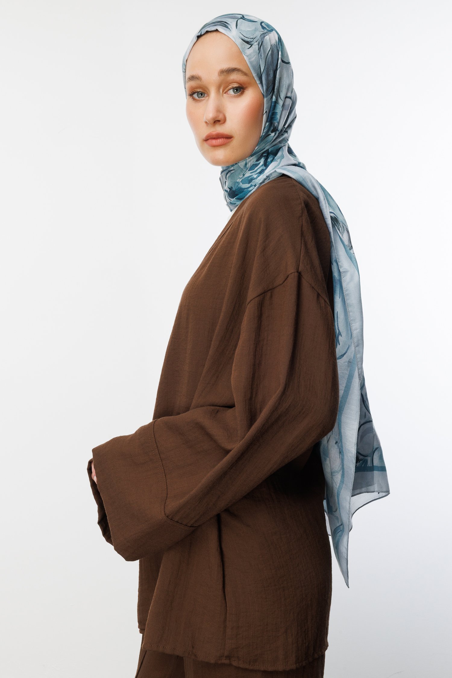 Patterned Cotton Shawl - Ice Blue