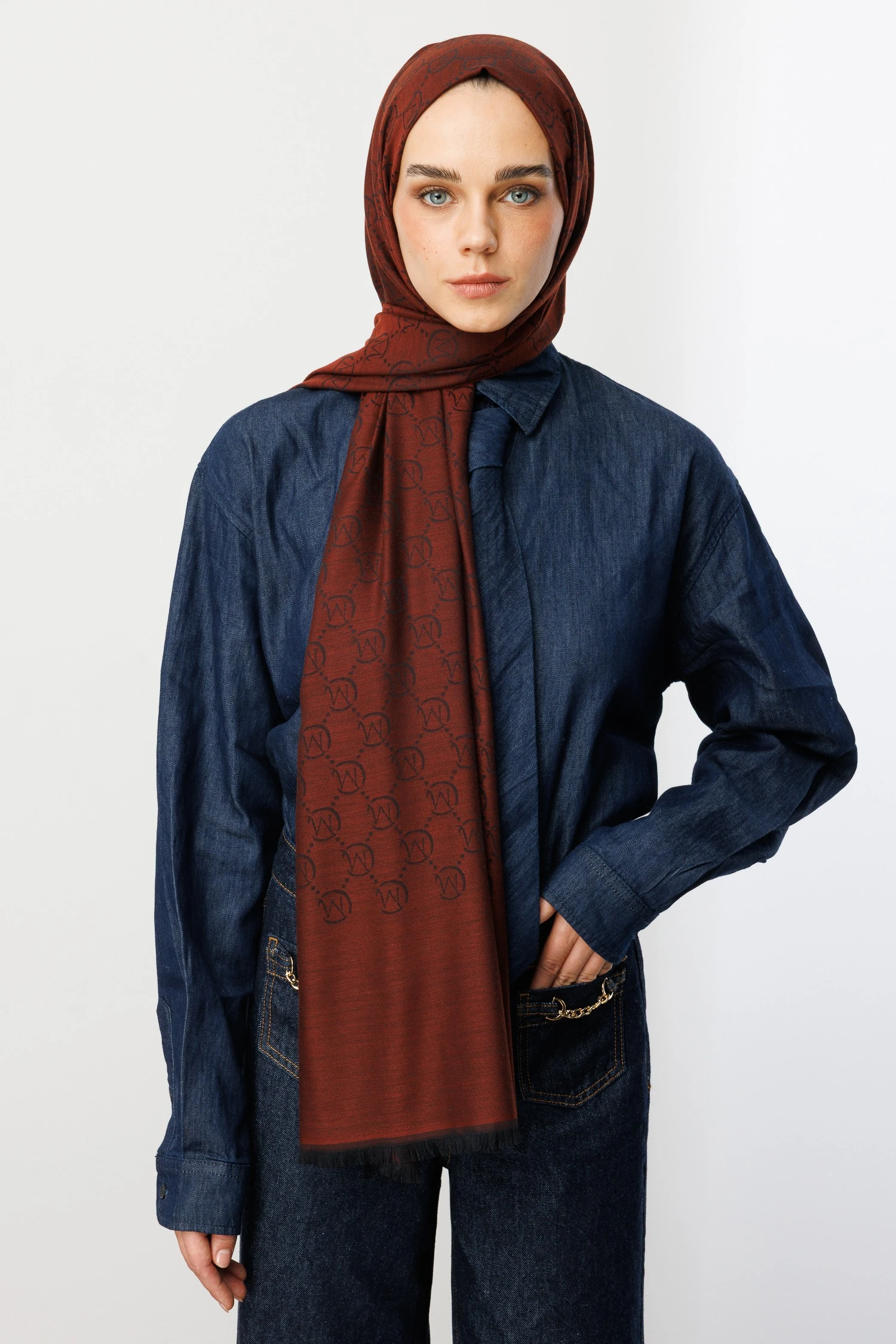 Wool Silk Shawl - Red Coffee