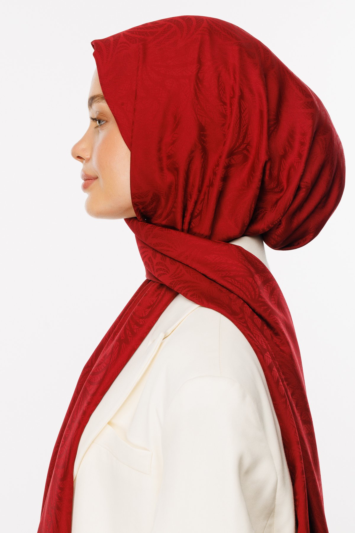 Artemis Pattern Silk Jacquard Shawl - Cherry Bruise