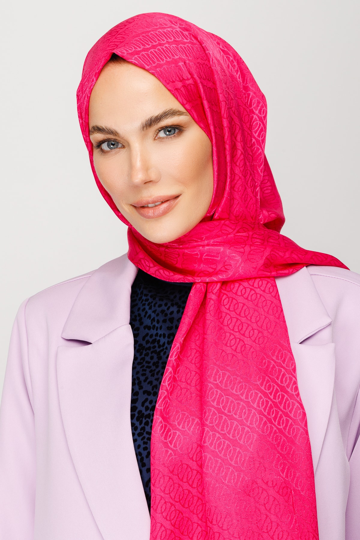 Forever Desen Parlak Jakar Şal - Fuşya