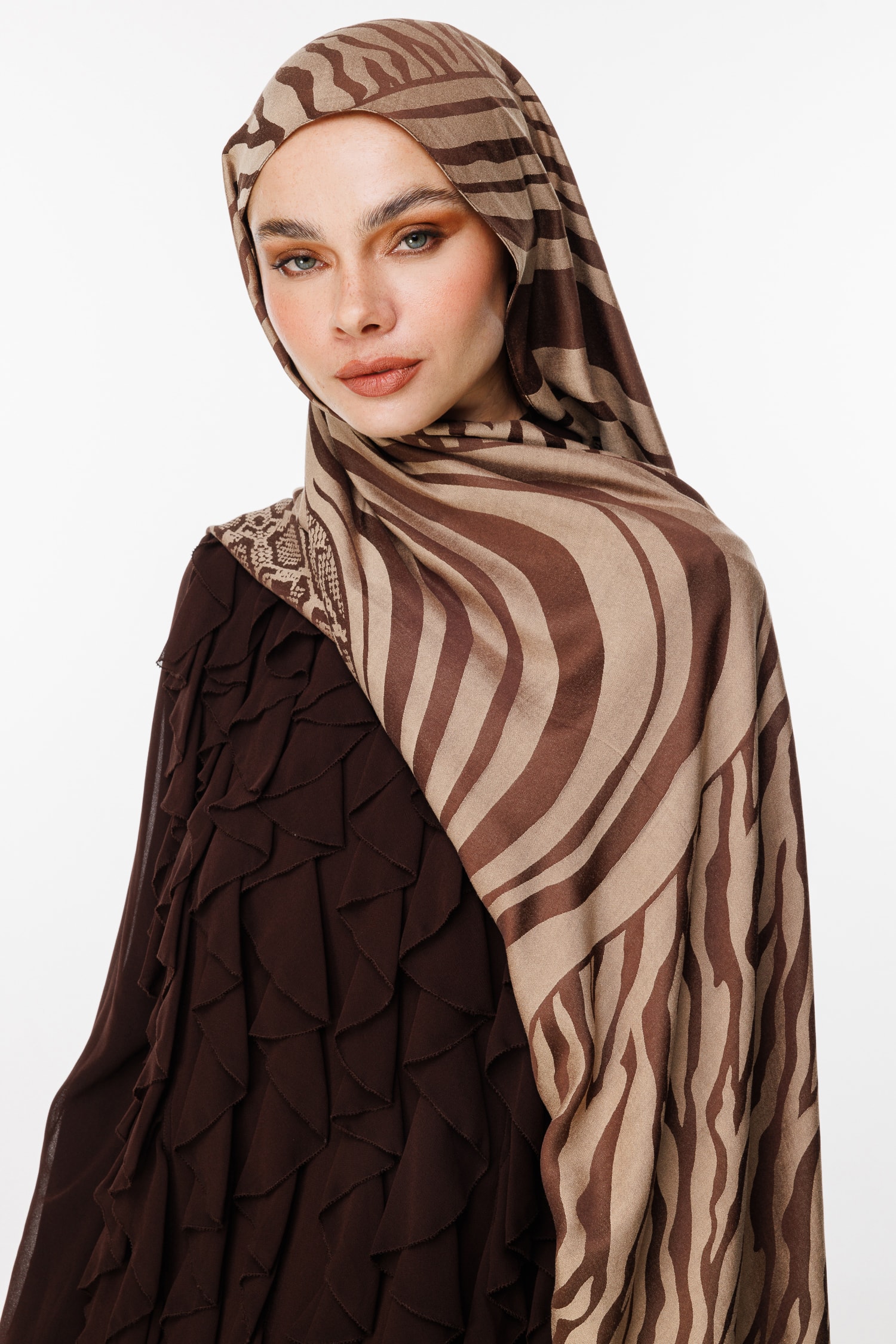 Riad-Pattern Reversible Shawl - Bitter Coffee-Beige