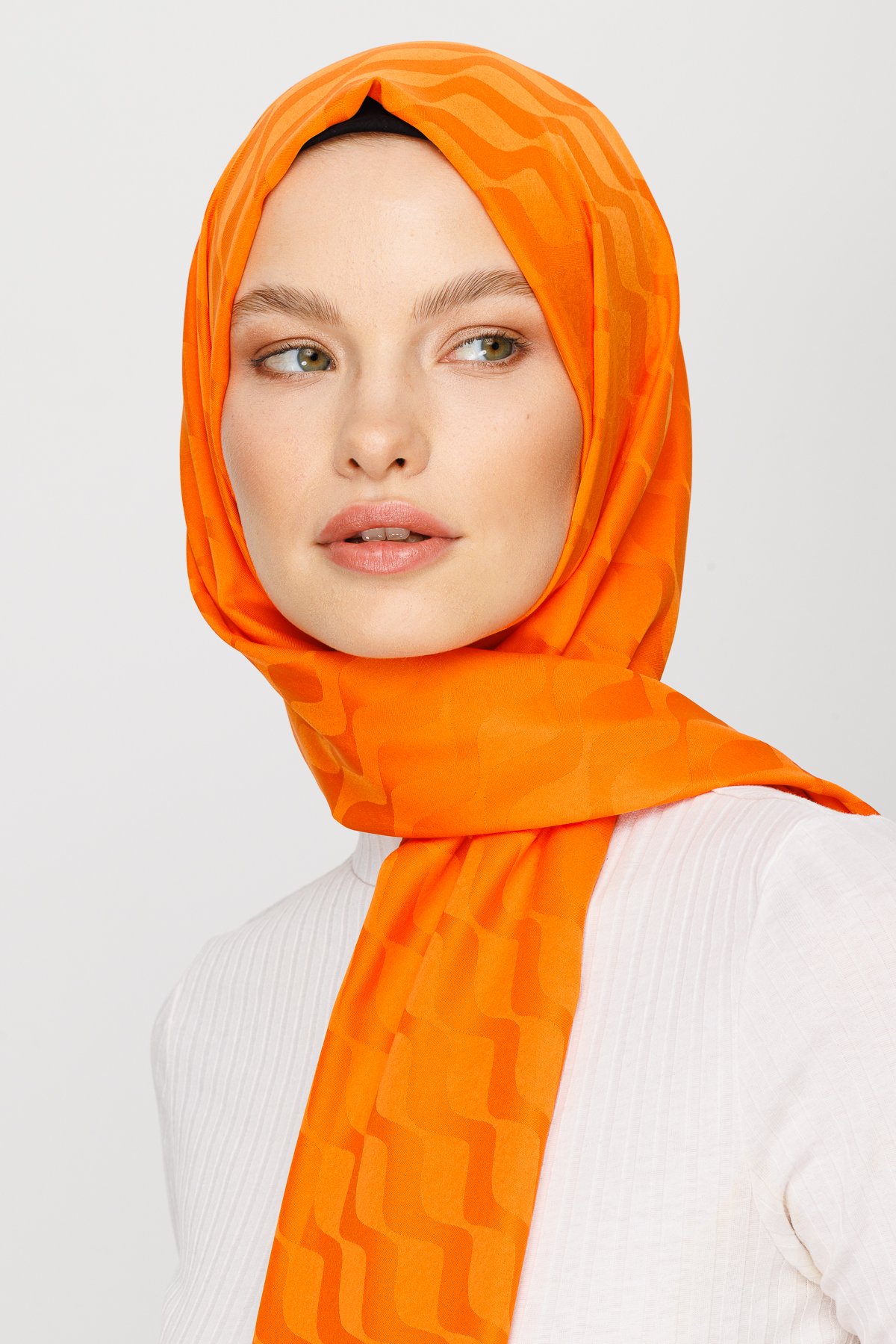 Wave Pattern Silky Jacquard Shawl - Turuncu