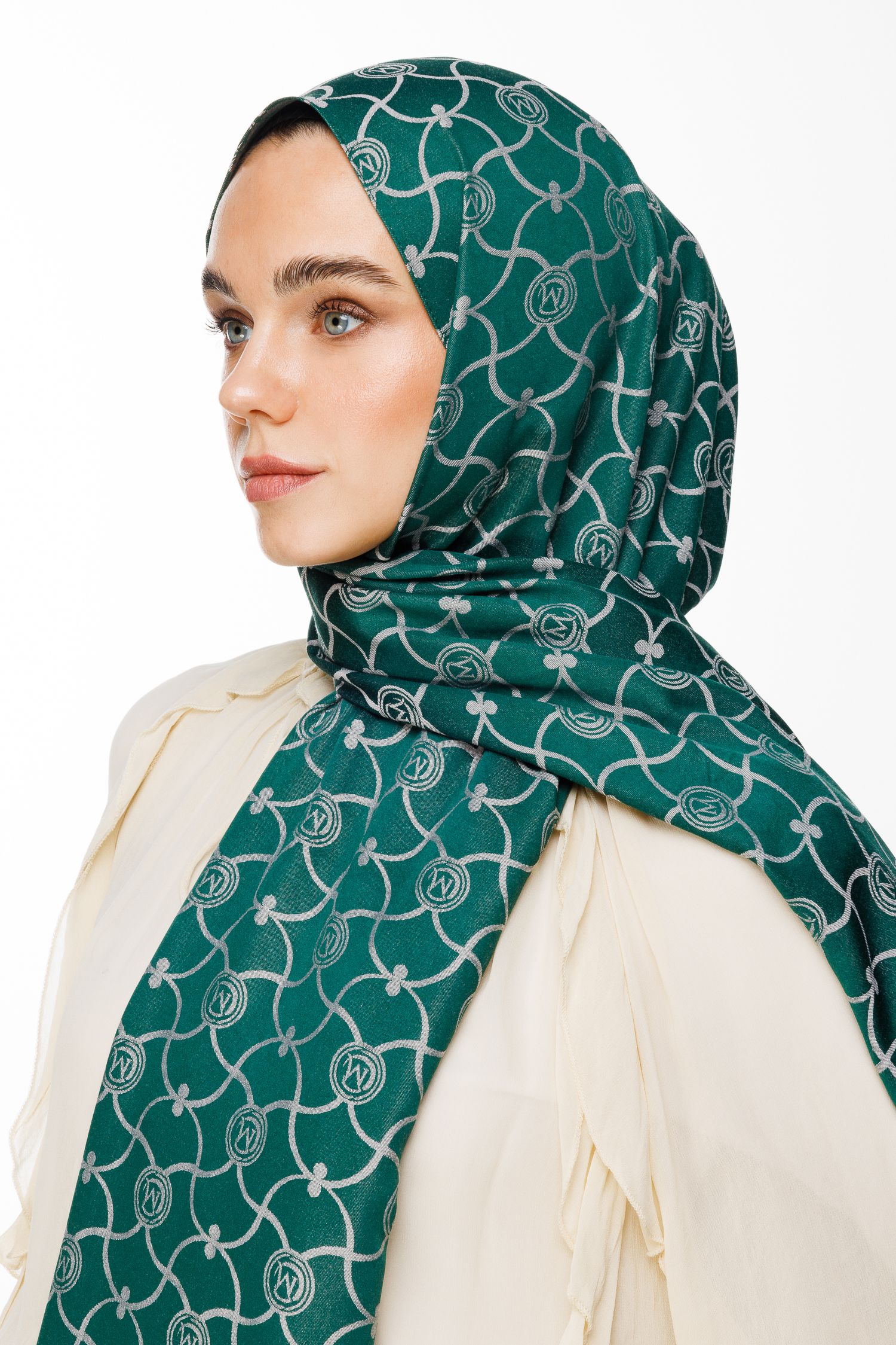Marrakech Pattern Double-Sided Shawl - Emerald-Pink