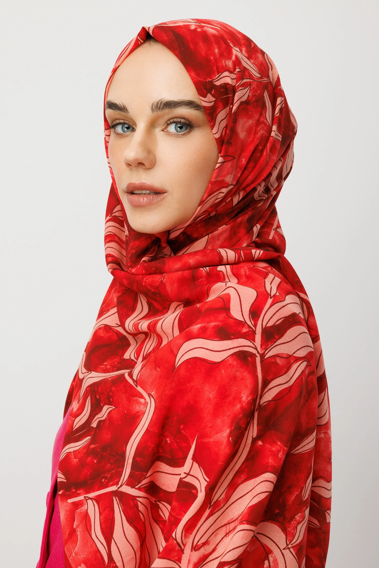 Frond Pattern Hebei Silk Shawl - Burgundy