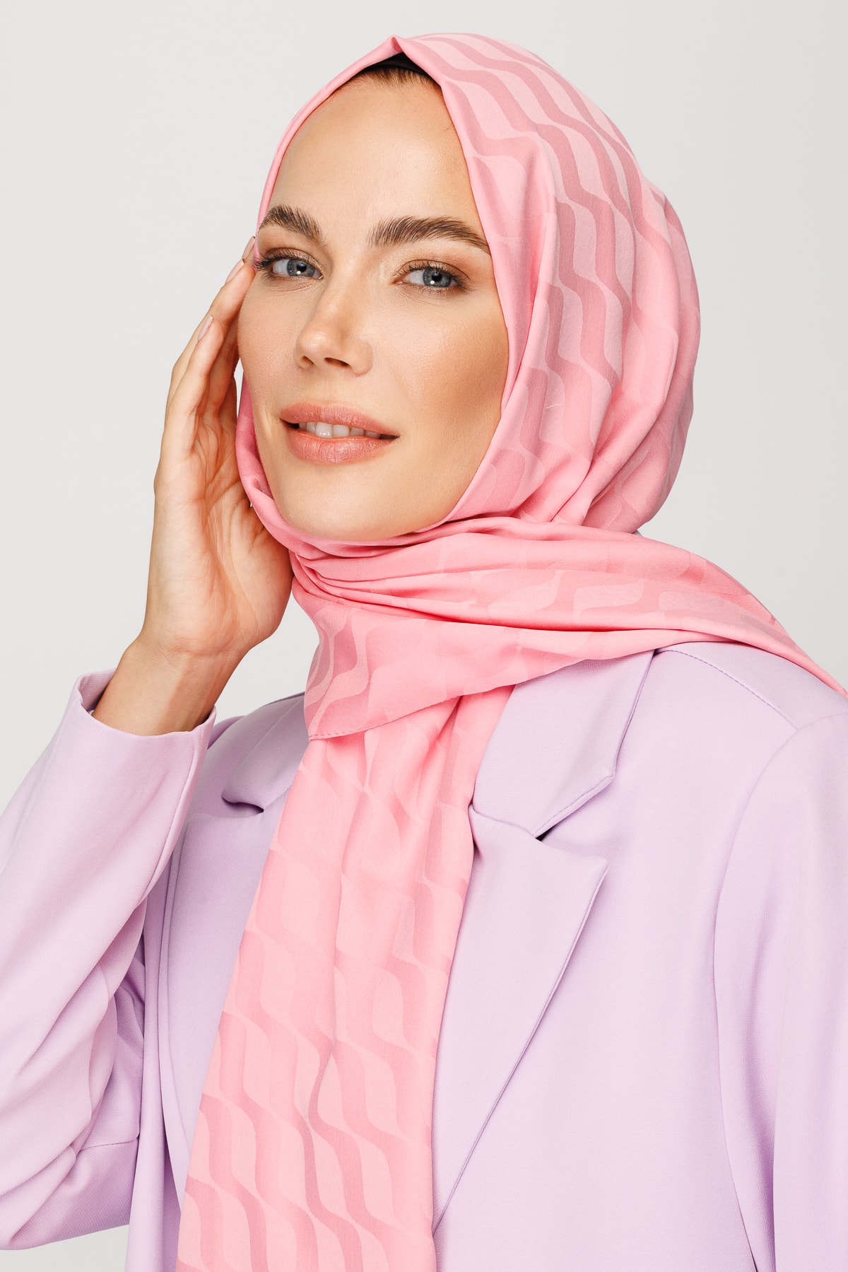 Dalga Desen İpeksi Jakar Şal - Şeker Pembe