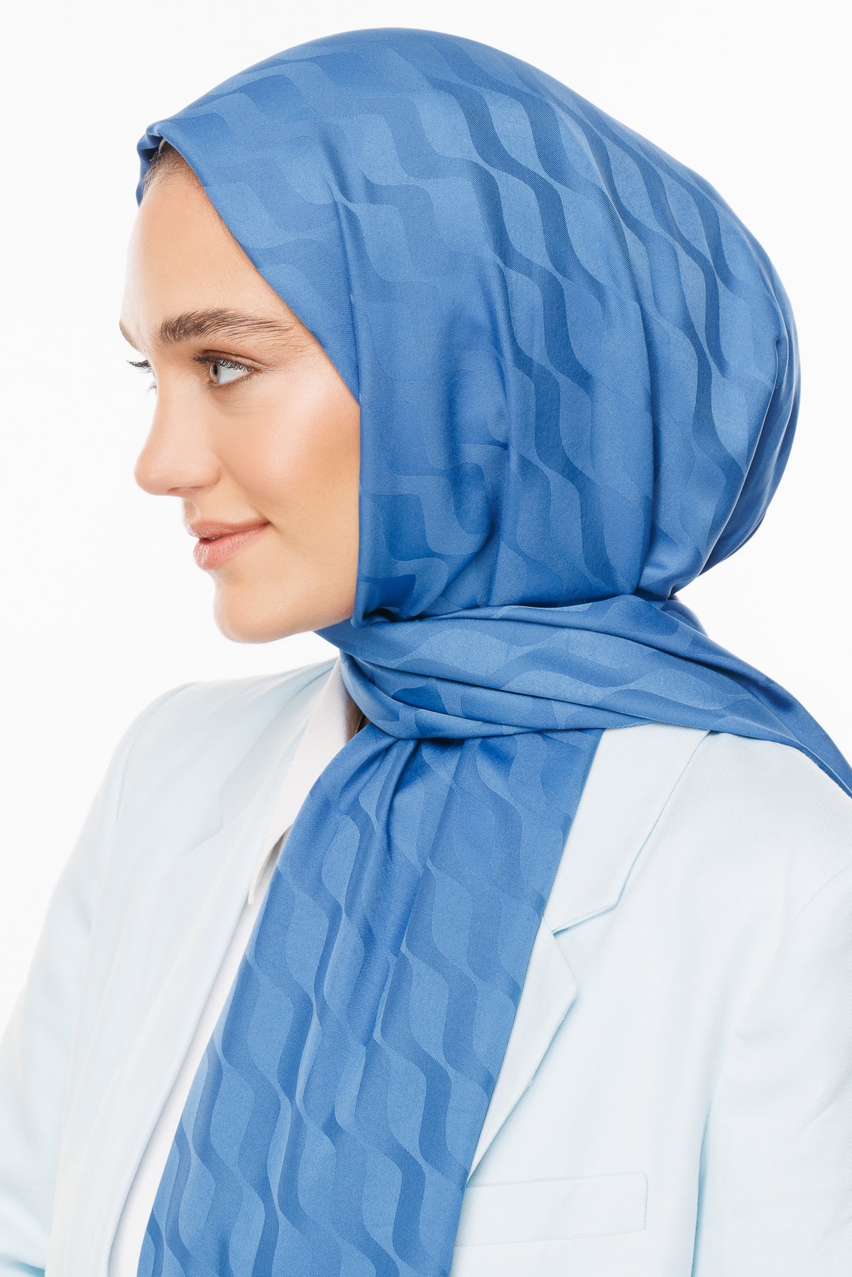 Wave Pattern Silky Jacquard Shawl - İndigo