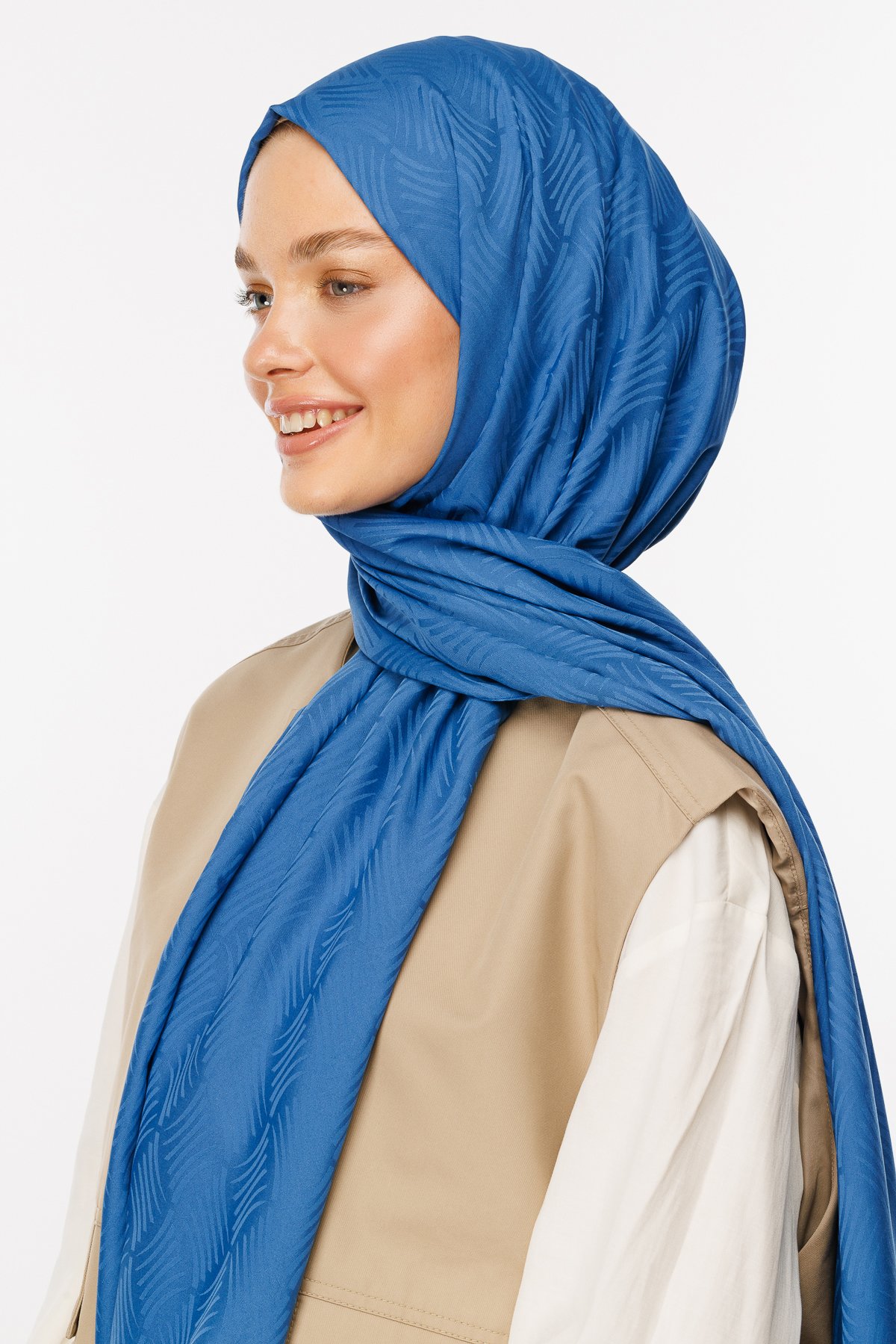Aura Pattern Silk Jacquard Shawl - İndigo