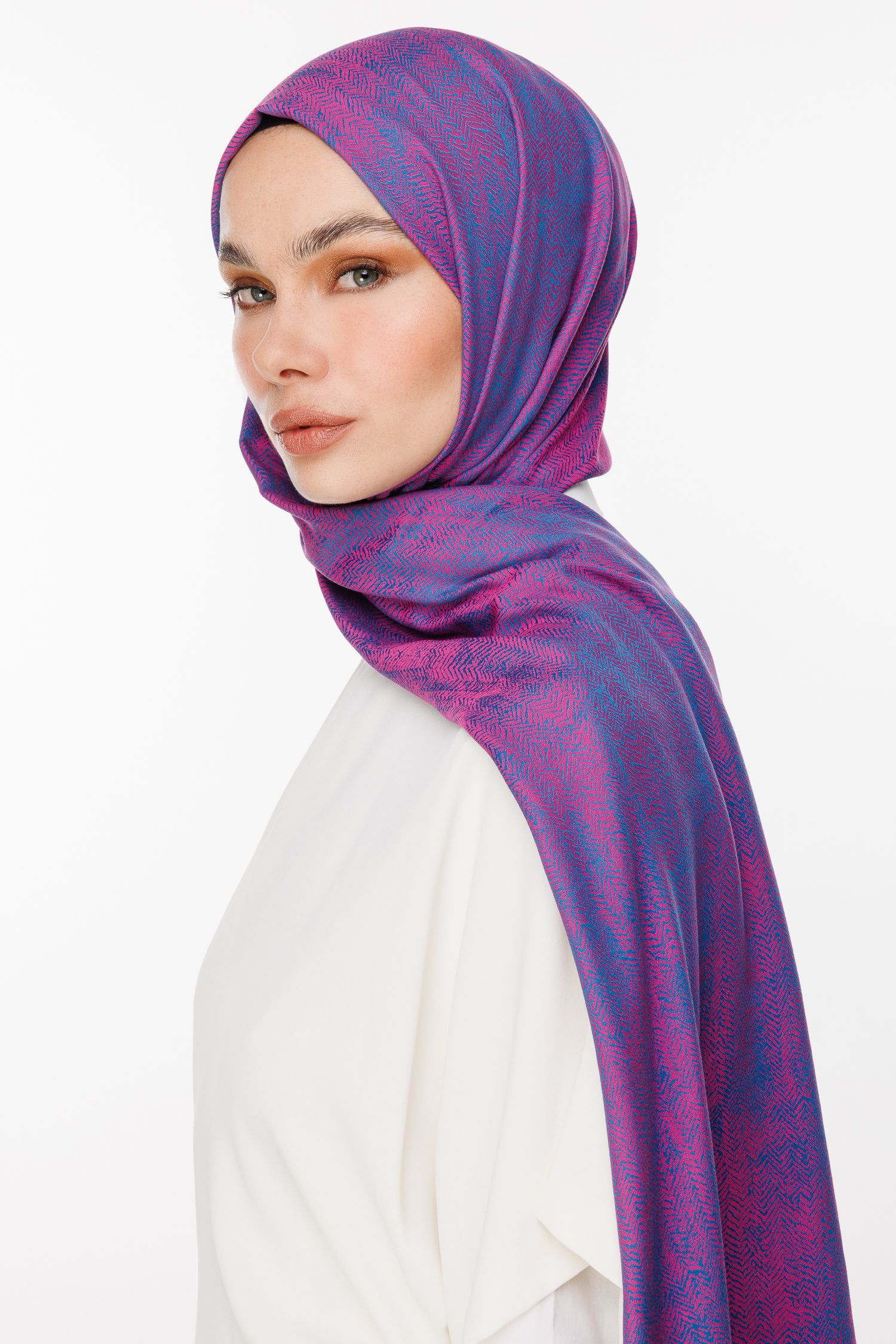 Marrakech Double Sided Shawl - Petrol Blue-Fuchsia