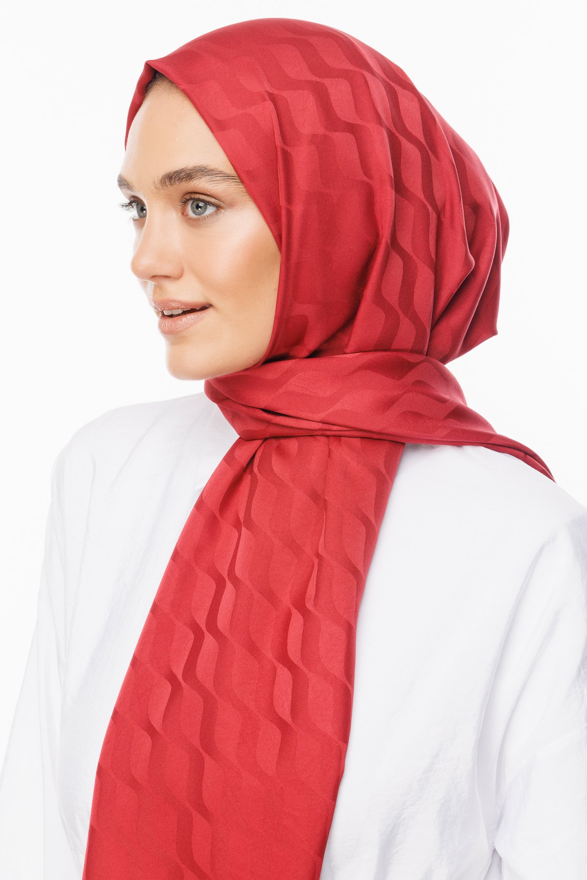 Wave Pattern Silky Jacquard Shawl - Burgundy