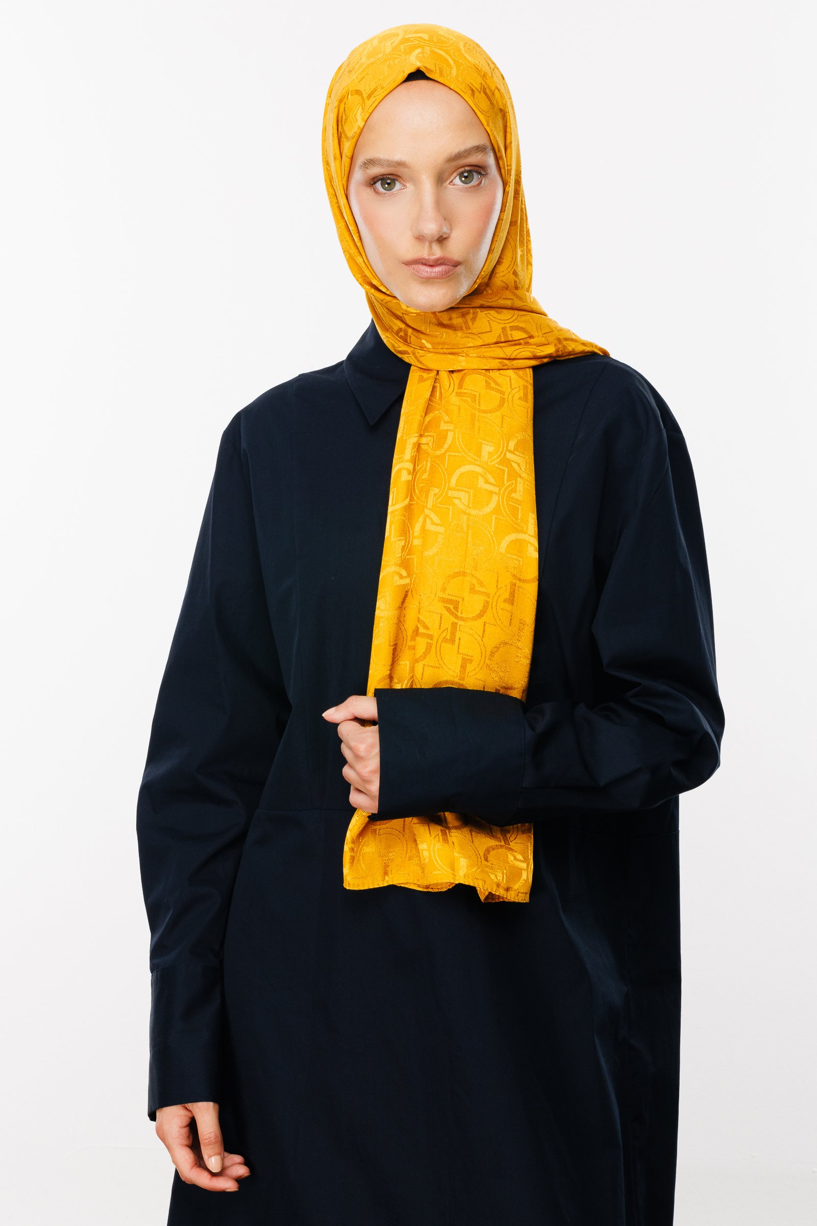 Longar Pattern Shiny Jacquard Shawl - Saffron