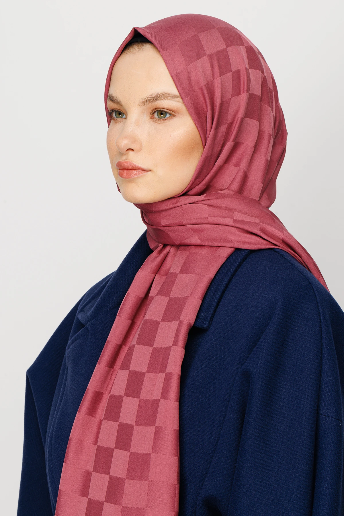 Dama Desen İpeksi Jakar Şal - Gül Kurusu