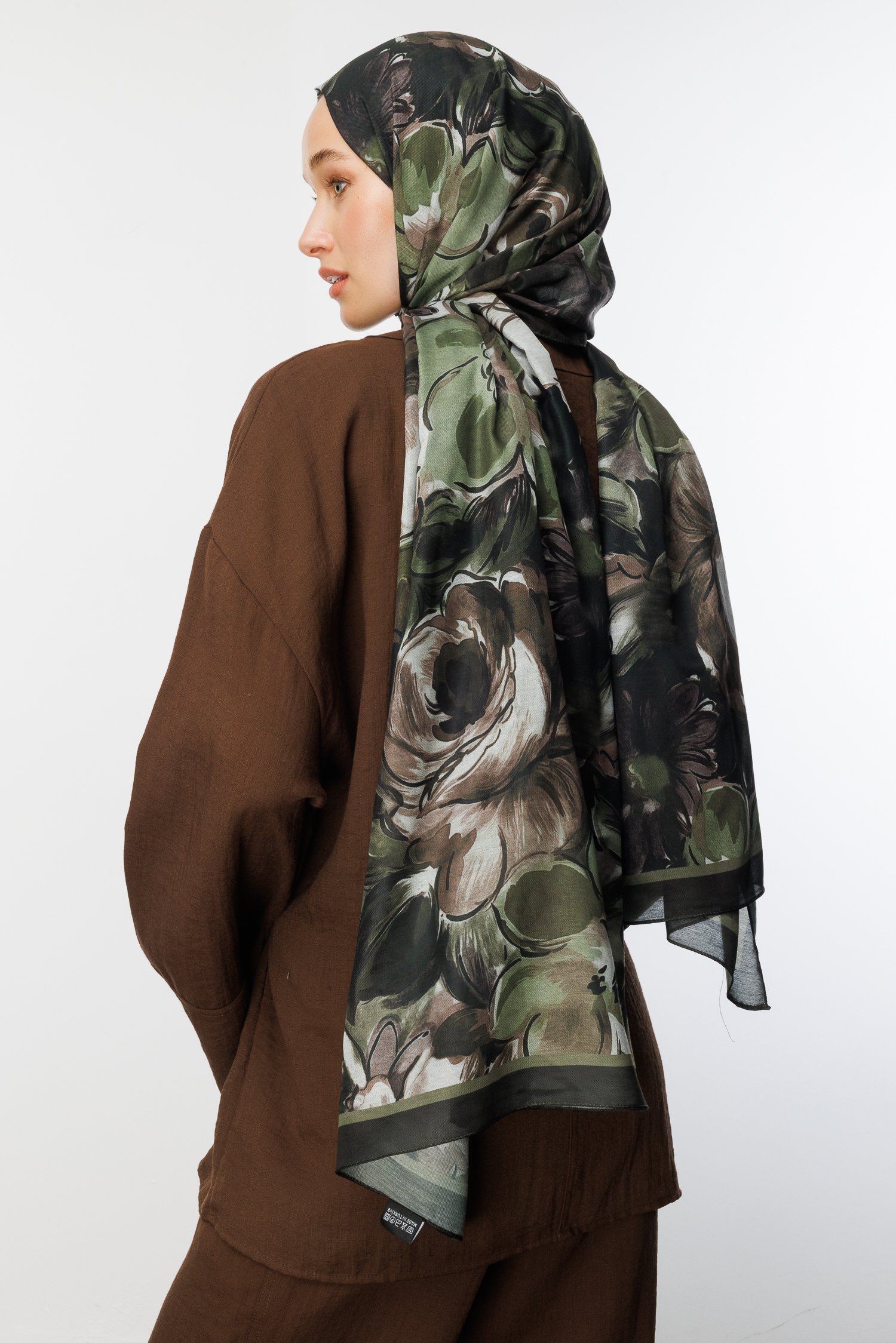 Patterned Cotton Shawl - Khaki
