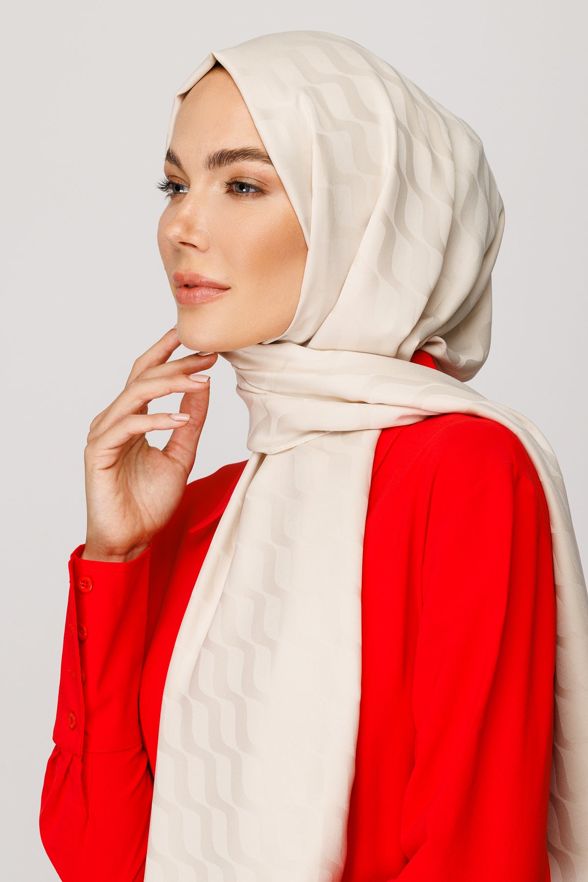 Wave Pattern Silky Jacquard Shawl - Pearl
