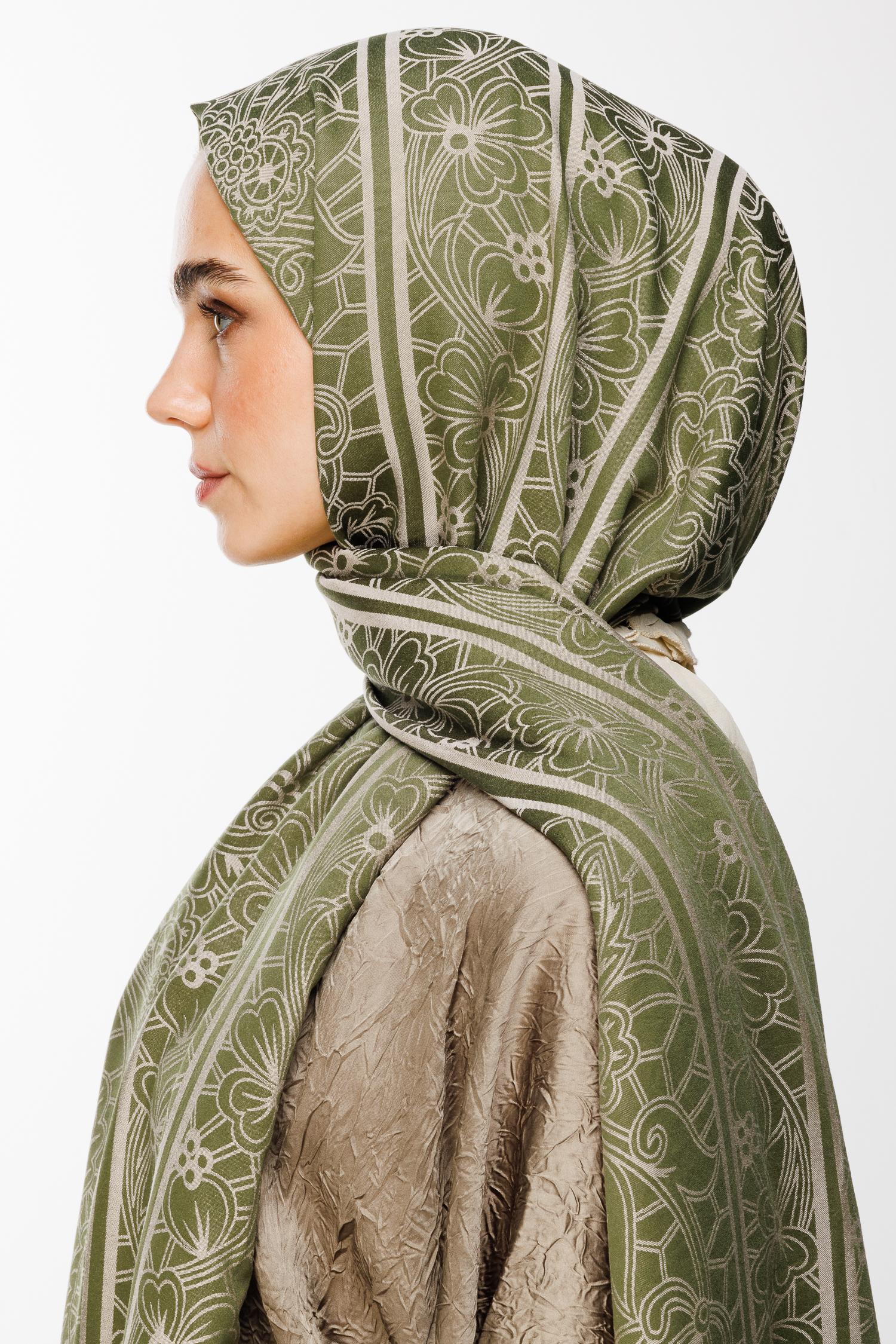 Lavin Pattern Double-Sided Shawl - Khaki-Salmon