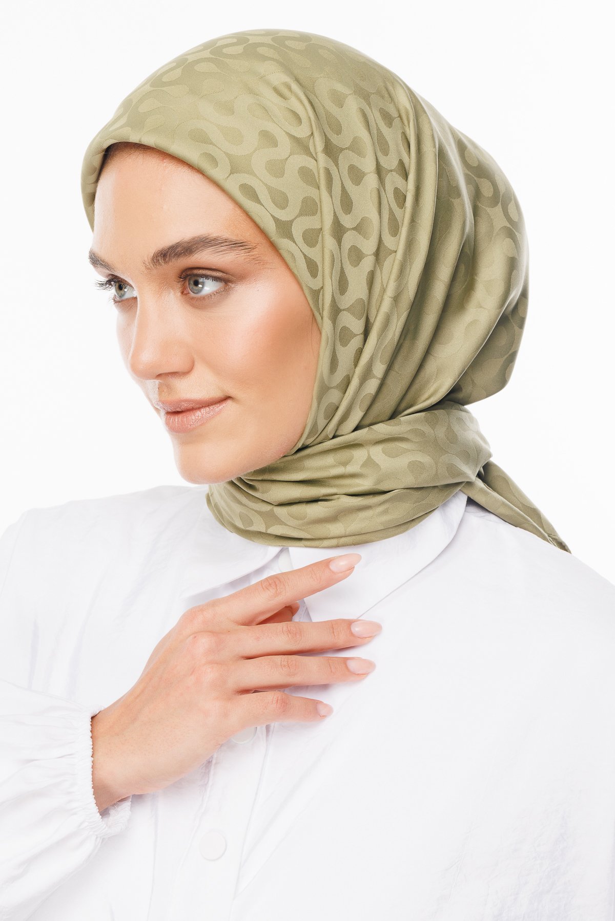 Moon Pattern Silky Jacquard Scarf - Soft Green