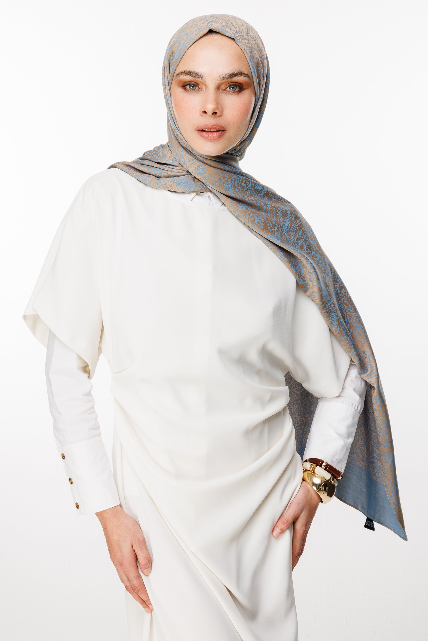 Marrakech Double Sided Shawl - Mink-Turquoise