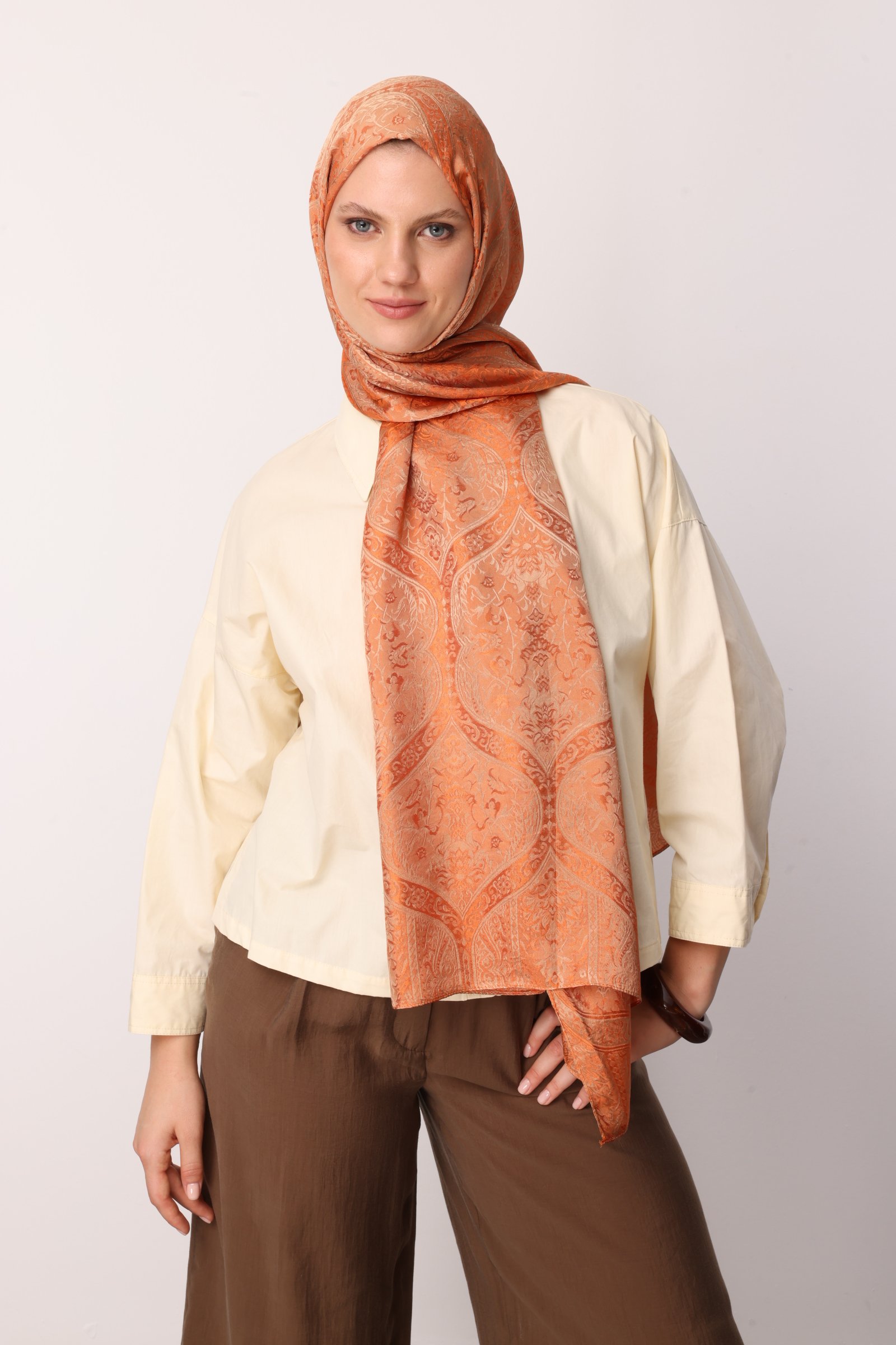 Soler Desen Shine Line Şal - Vizon-Tarçın