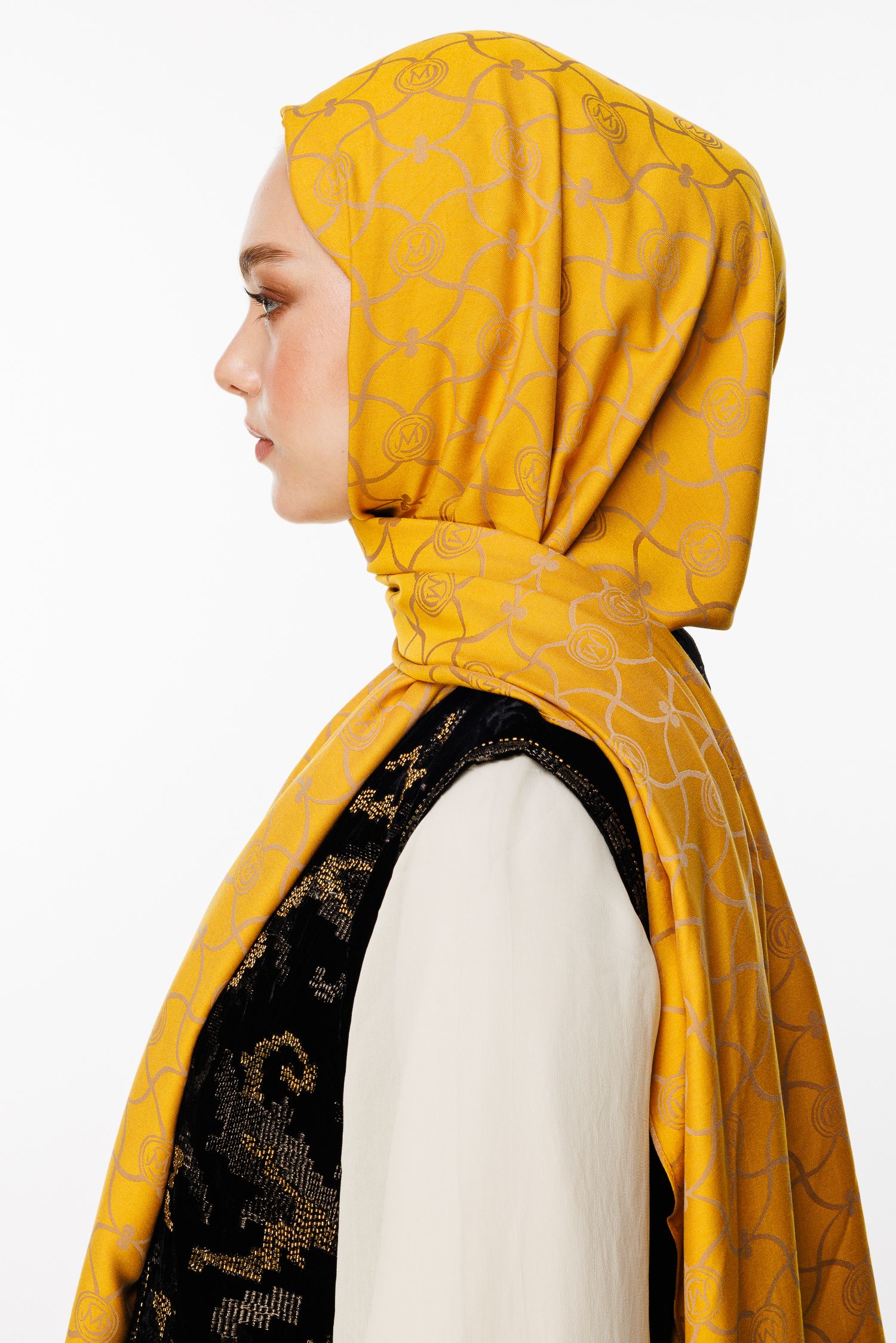 Marrakech Pattern Double-Sided Shawl - Mink-Mustard