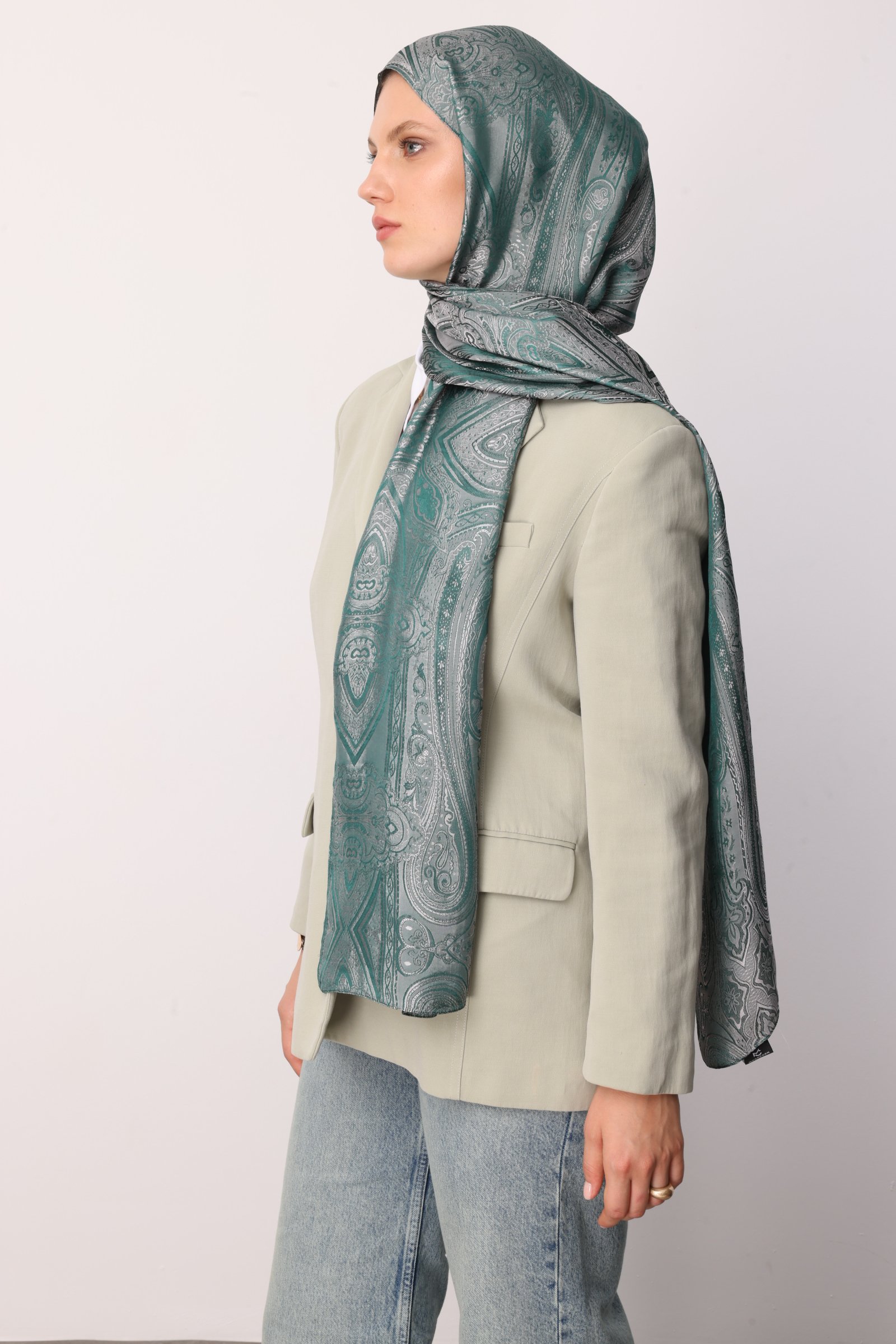 Liva Desen Shine Line Şal - Zümrüt-Pembe