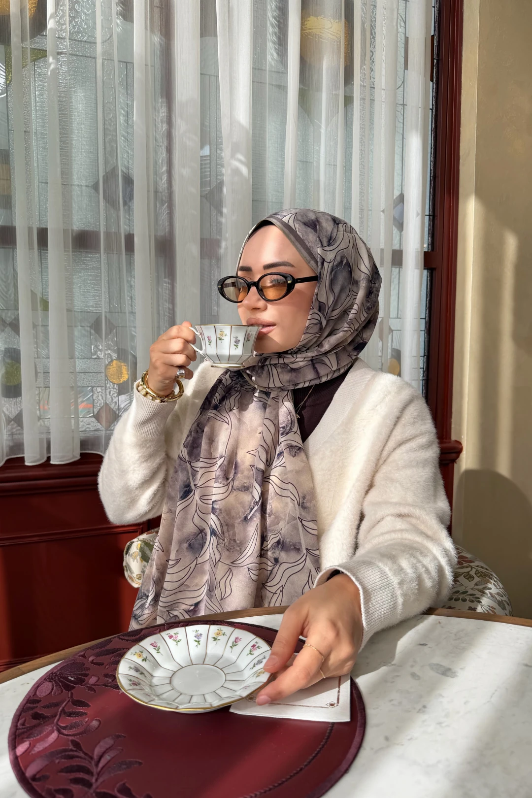 Frond Pattern Hebei Silk Shawl - Navyblue