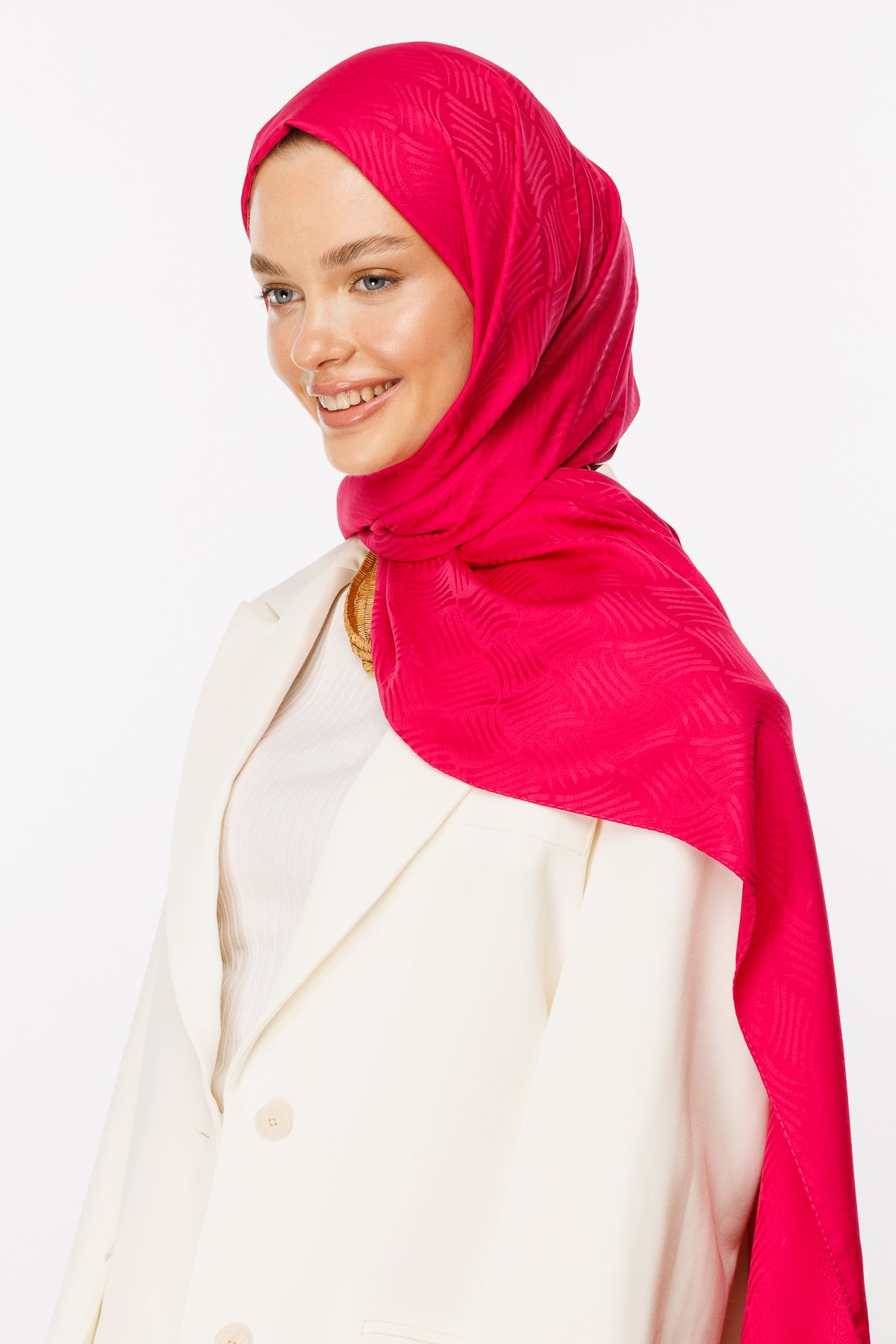 Aura Pattern Silk Jacquard Shawl - Fuchsia