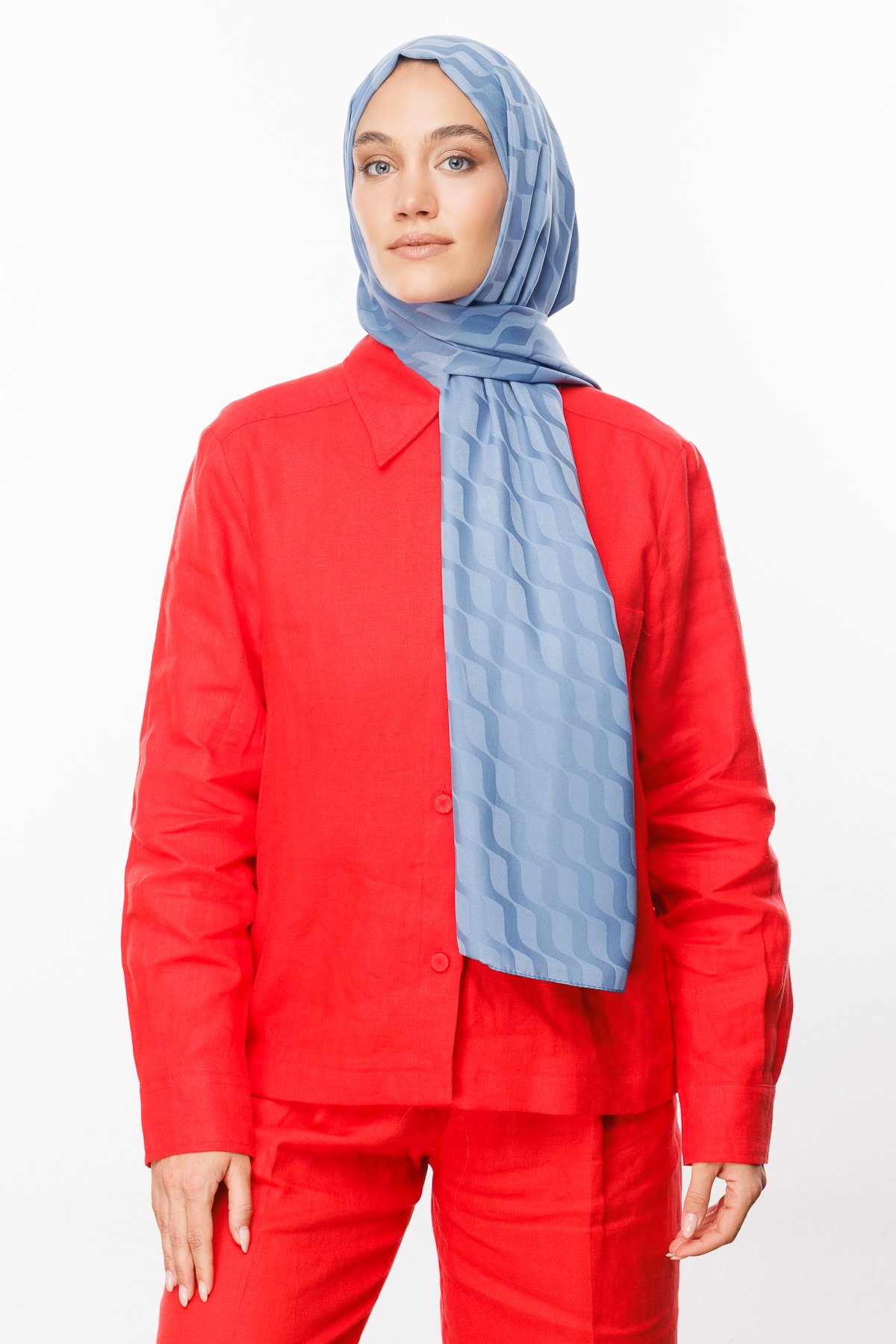 Wave Pattern Silky Jacquard Shawl - Sky Blue