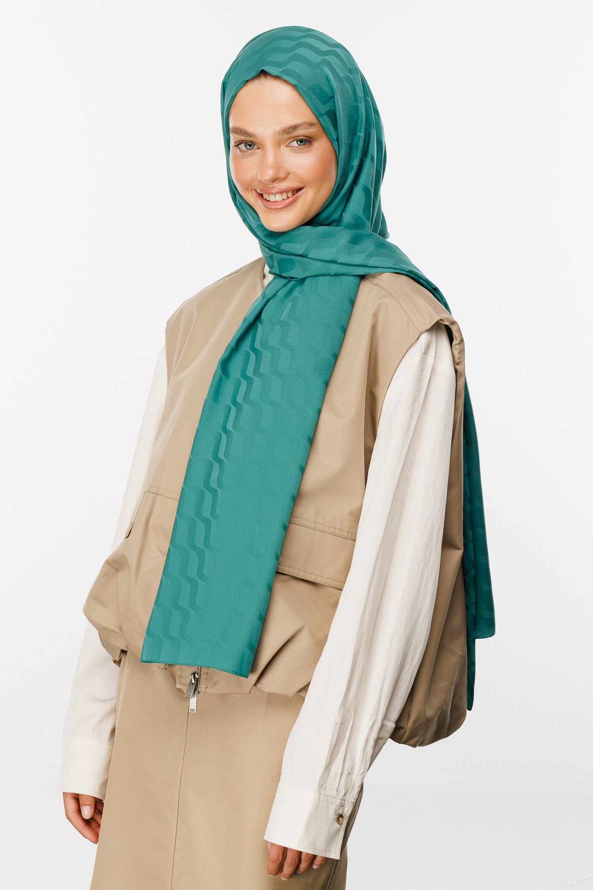 Wave Pattern Silky Jacquard Shawl - Mint Green
