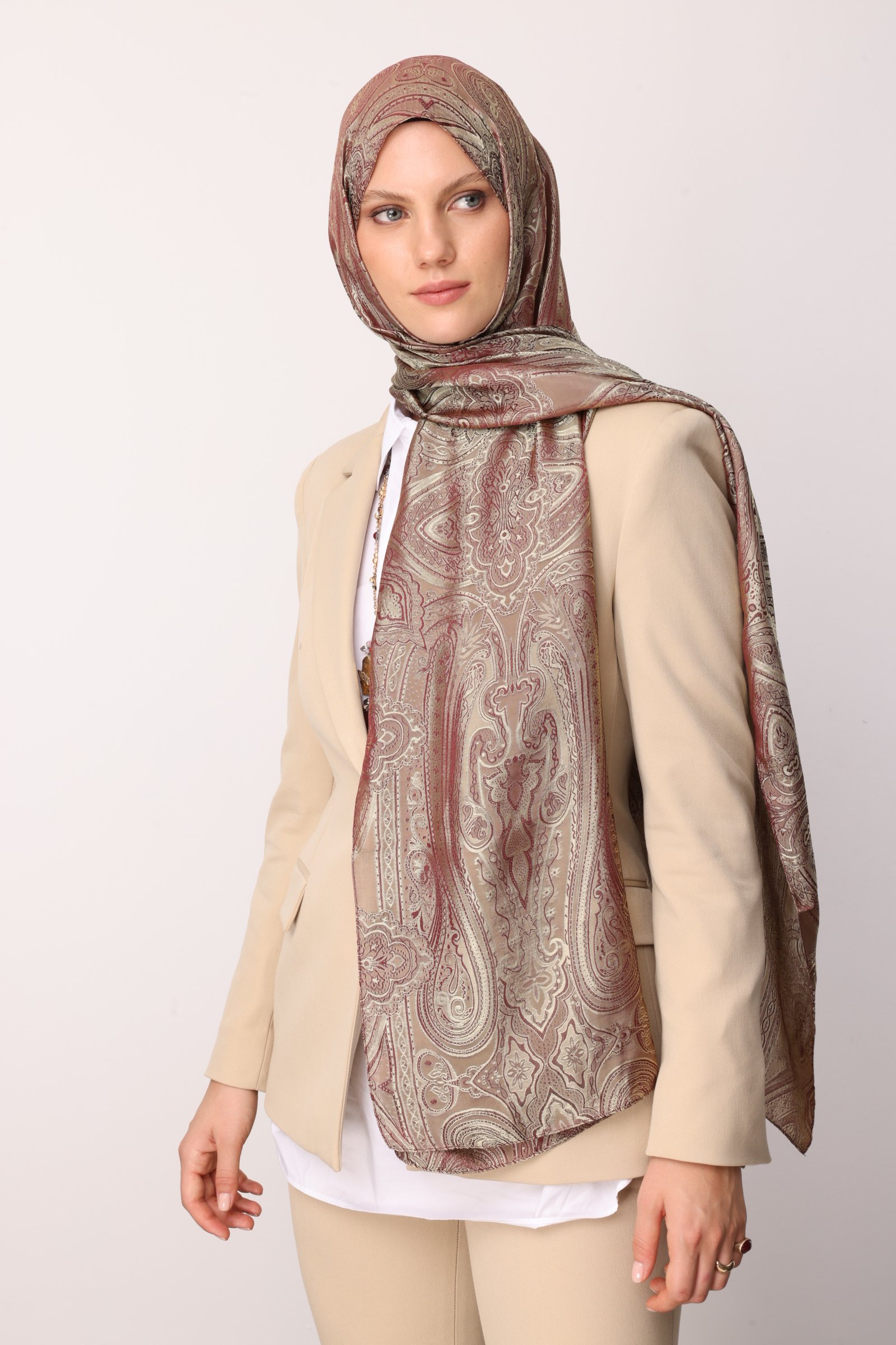 Liva Desen Shine Line Şal - Mürdüm-Somon