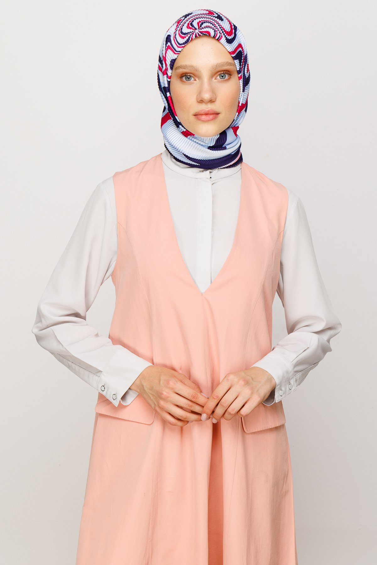 Mira Pattern Pleated Scarf - Ice Blue