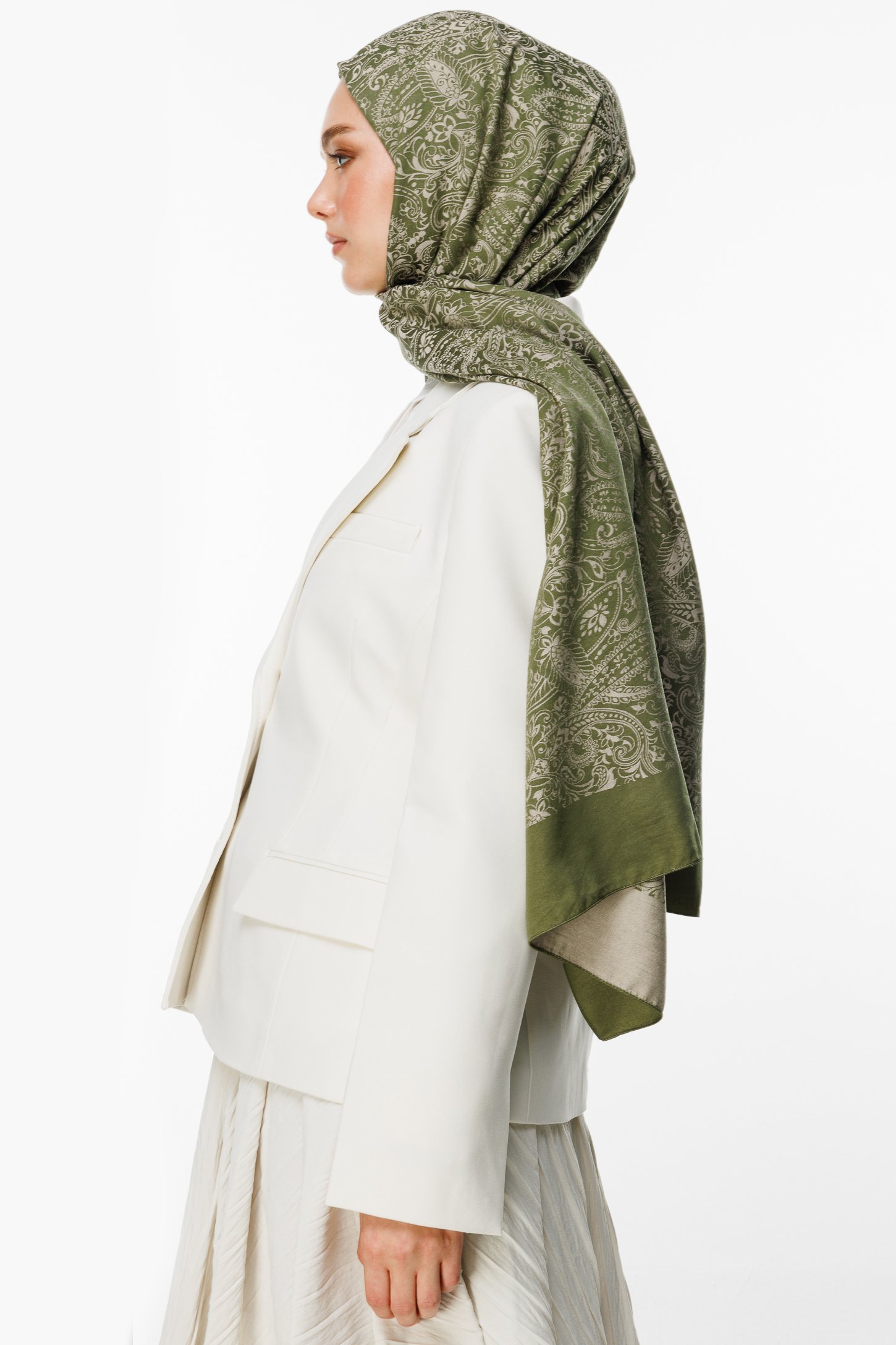 Marrakech Double Sided Shawl - Khaki-Salmon