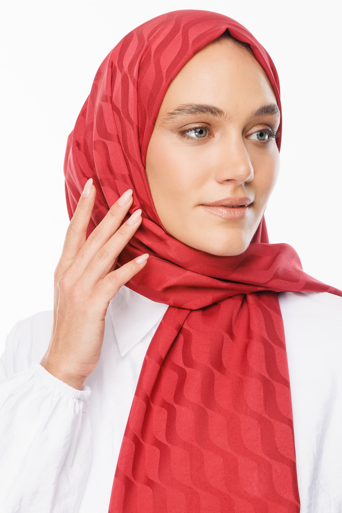 Wave Pattern Silky Jacquard Shawl - Burgundy