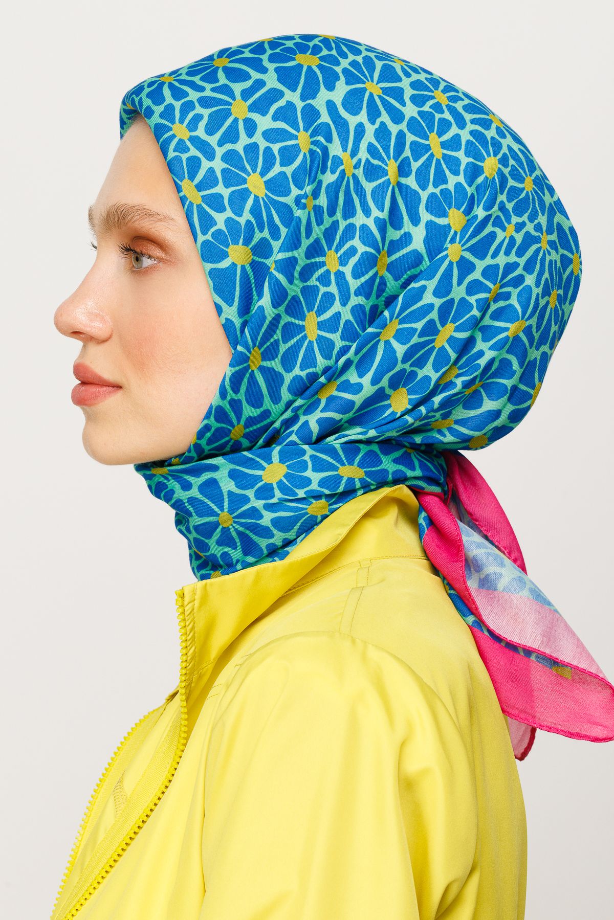 Clover Pattern Digital Soft Scarf - İndigo
