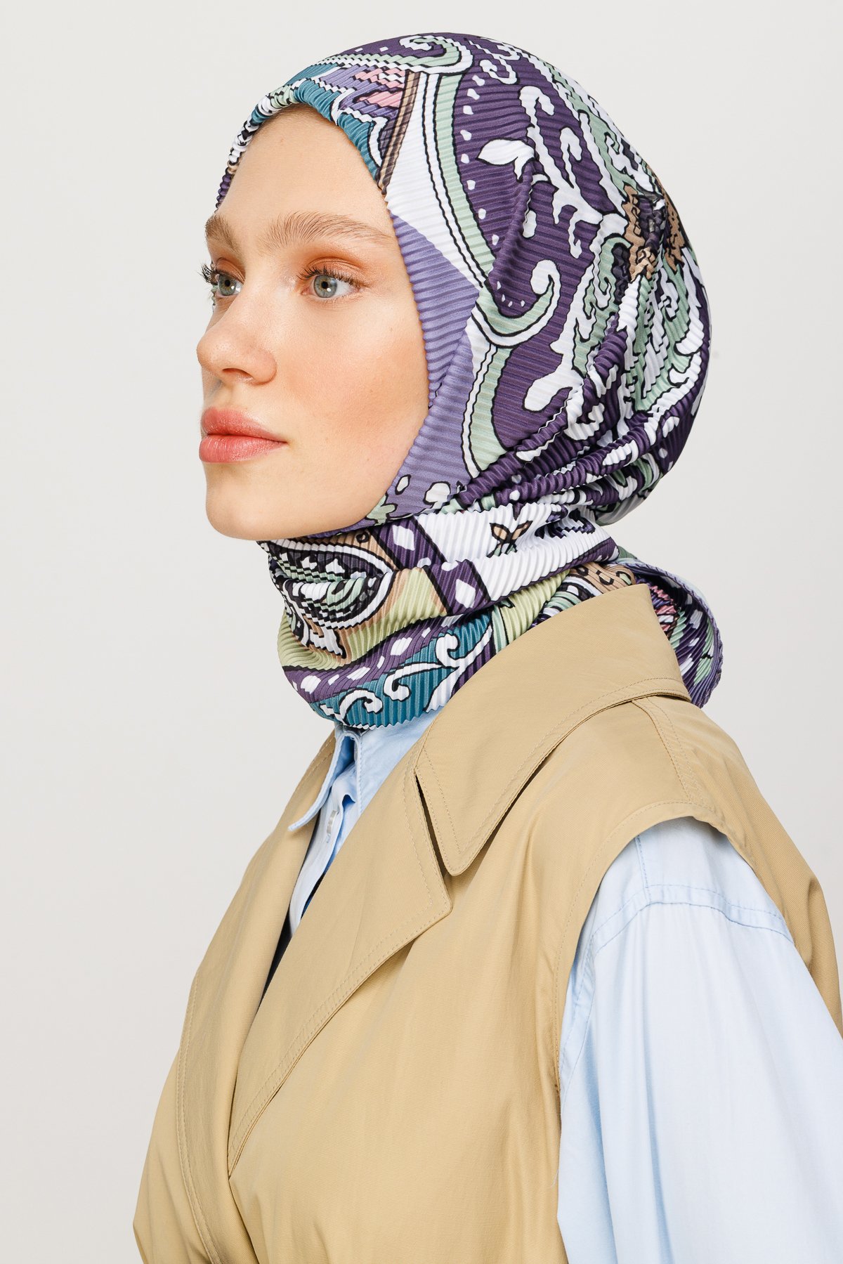40 Patch Pattern Pleated Scarf - Lilac