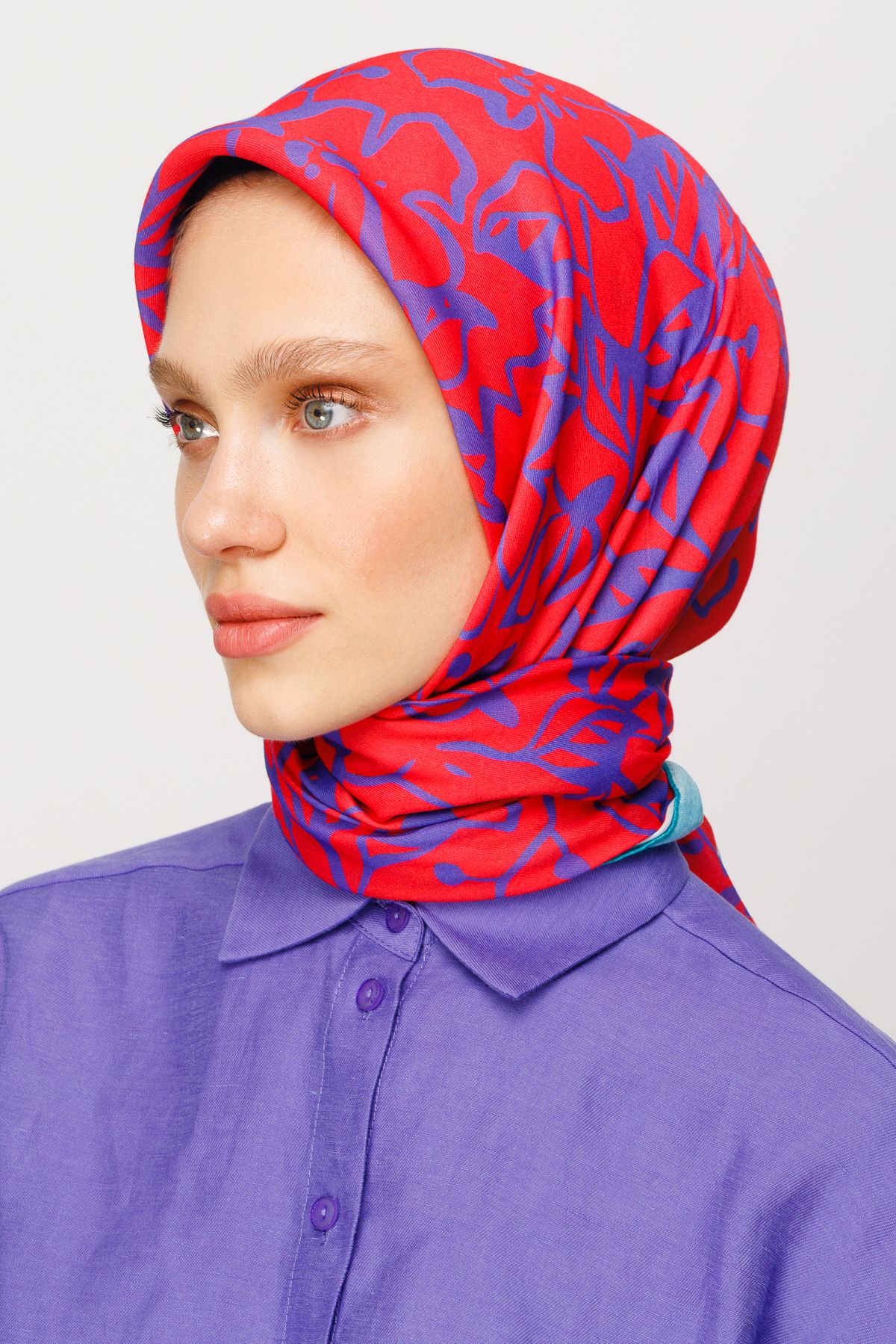 Floral Desen Dijital Soft Eşarp - Lavanta