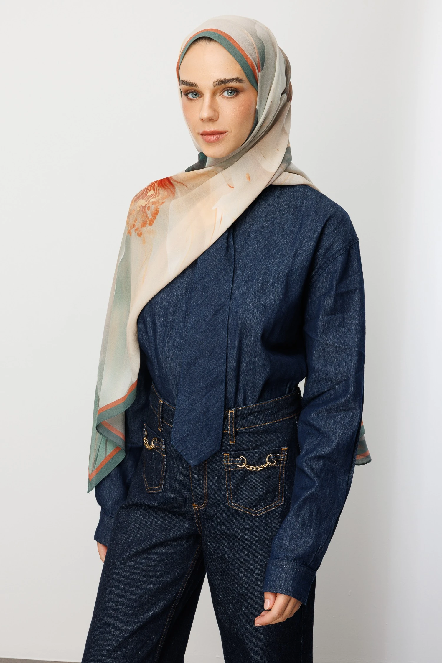 Pure Desen Hebei İpek Şal - Soft Yeşil