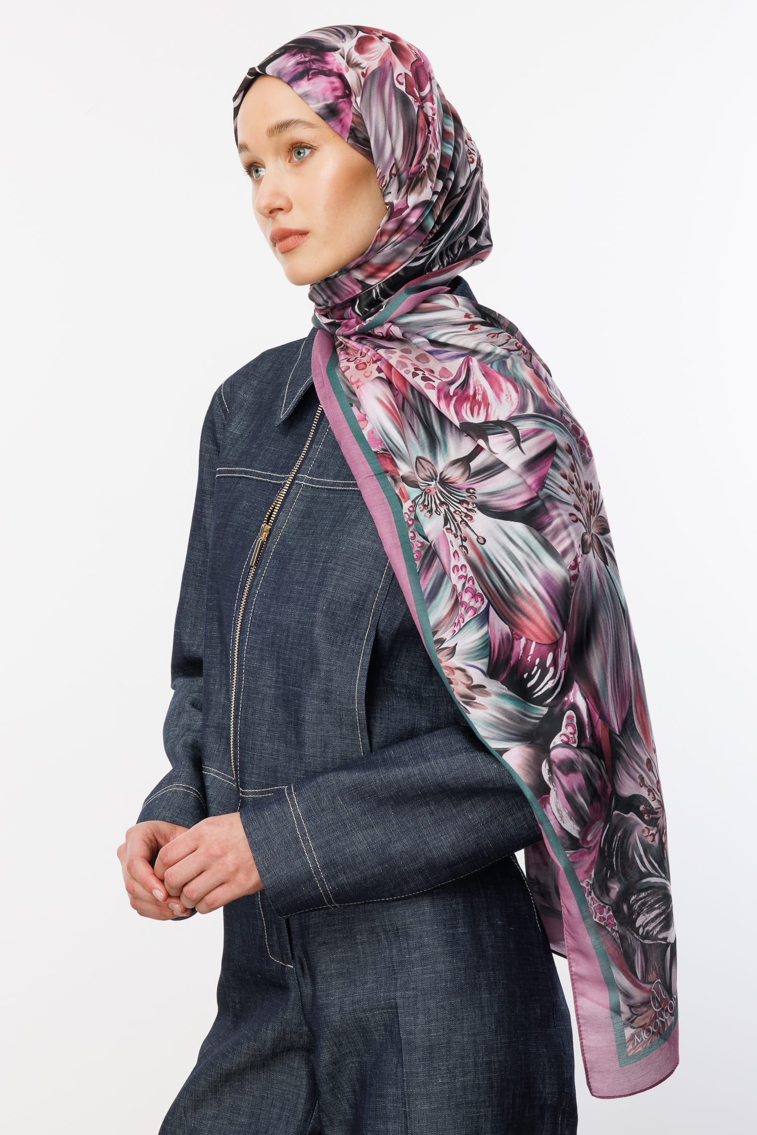 Larin Patterned Cotton Shawl - Lilac