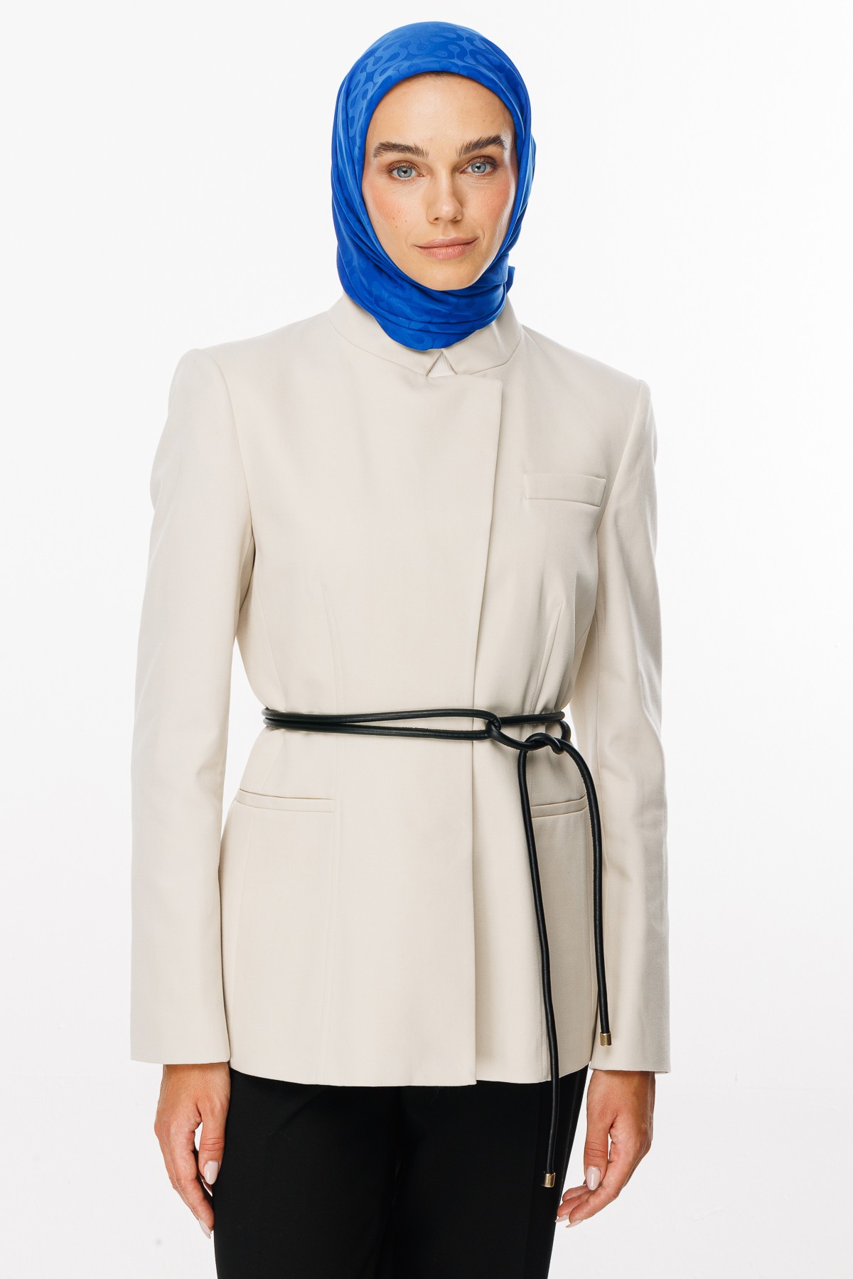 Moon Pattern Silky Jacquard Scarf - Sax Blue