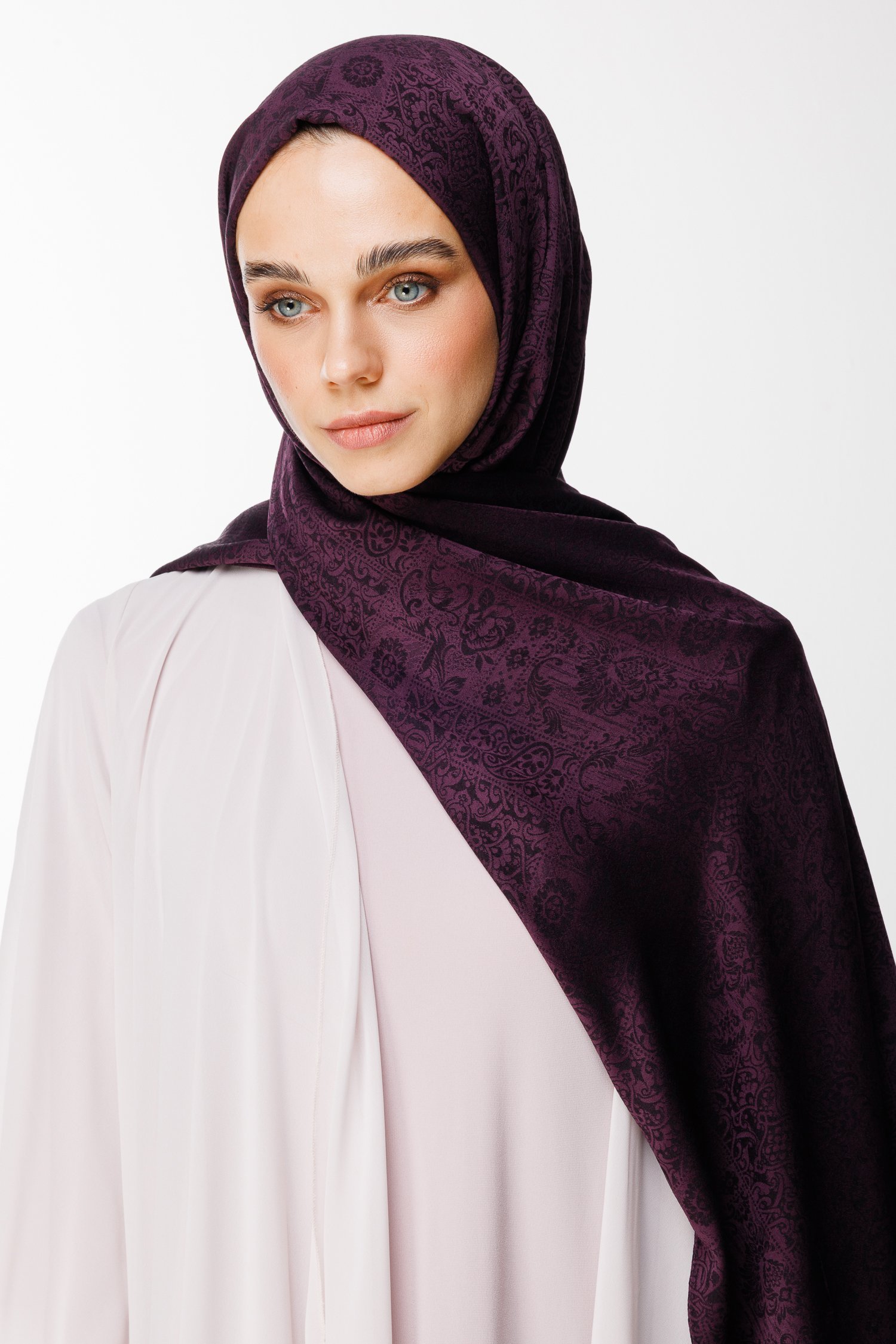 Henna Pattern Double-Sided Shawl - Purple-Black