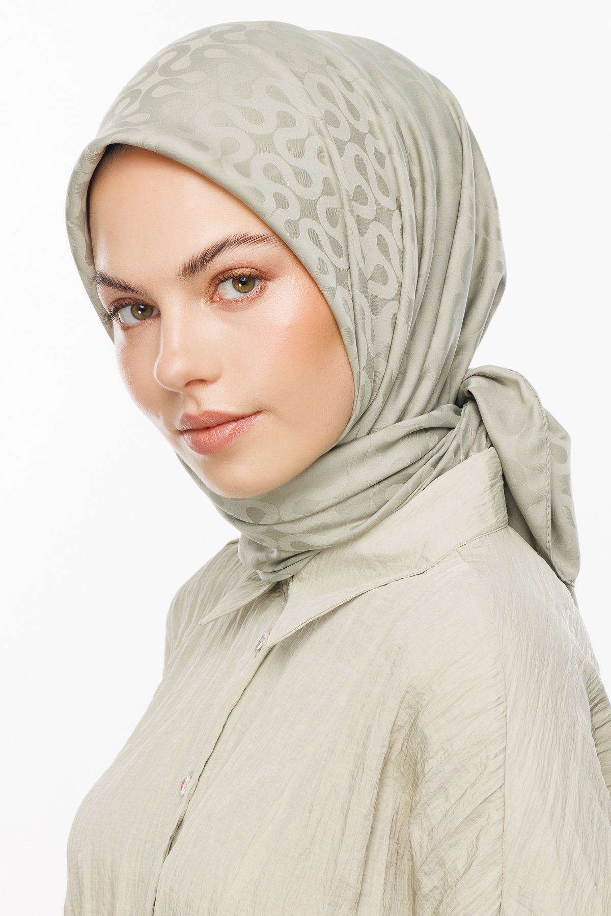 Moon Pattern Silky Jacquard Scarf - Sage