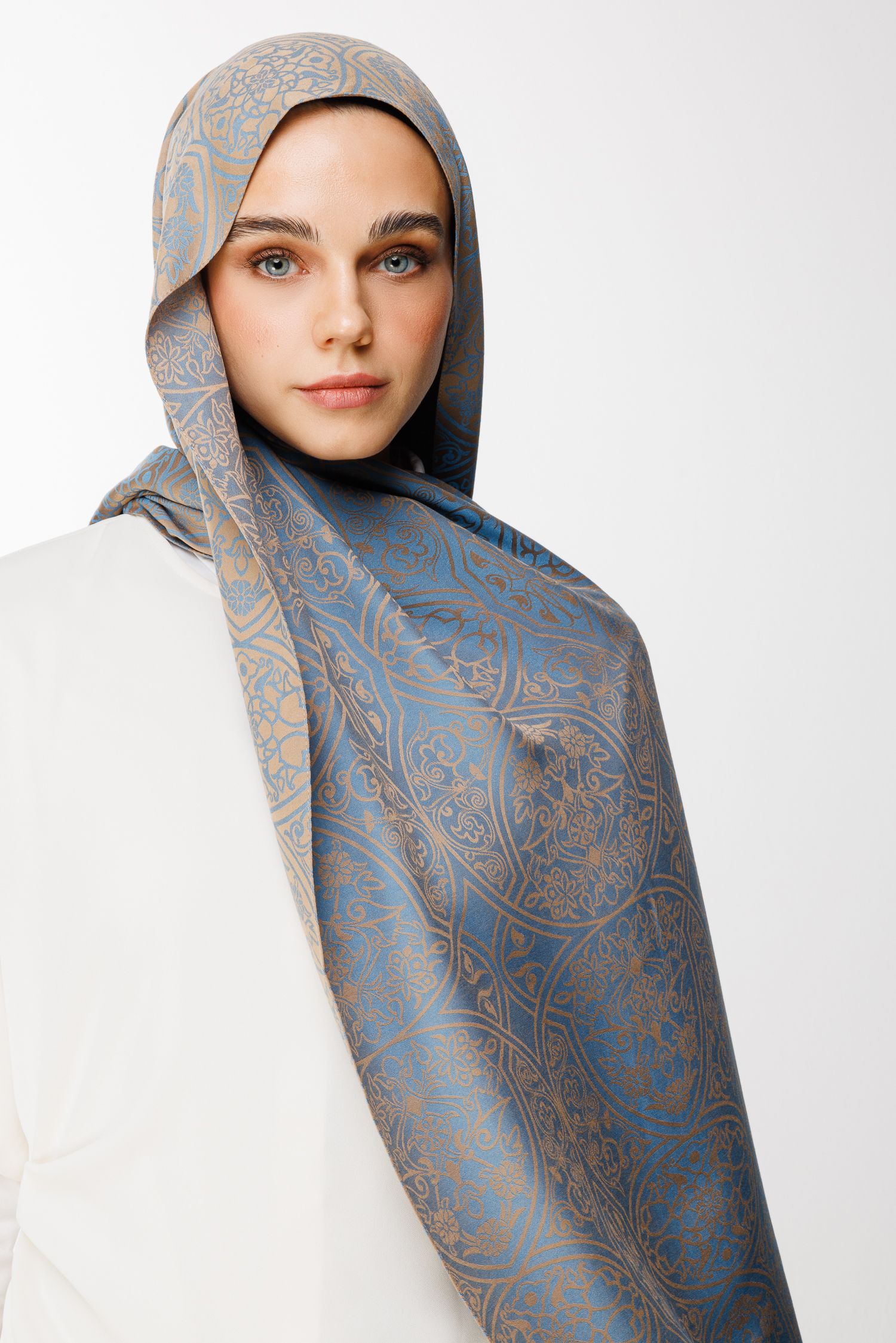 Marrakech Double Sided Shawl - Mink-Turquoise