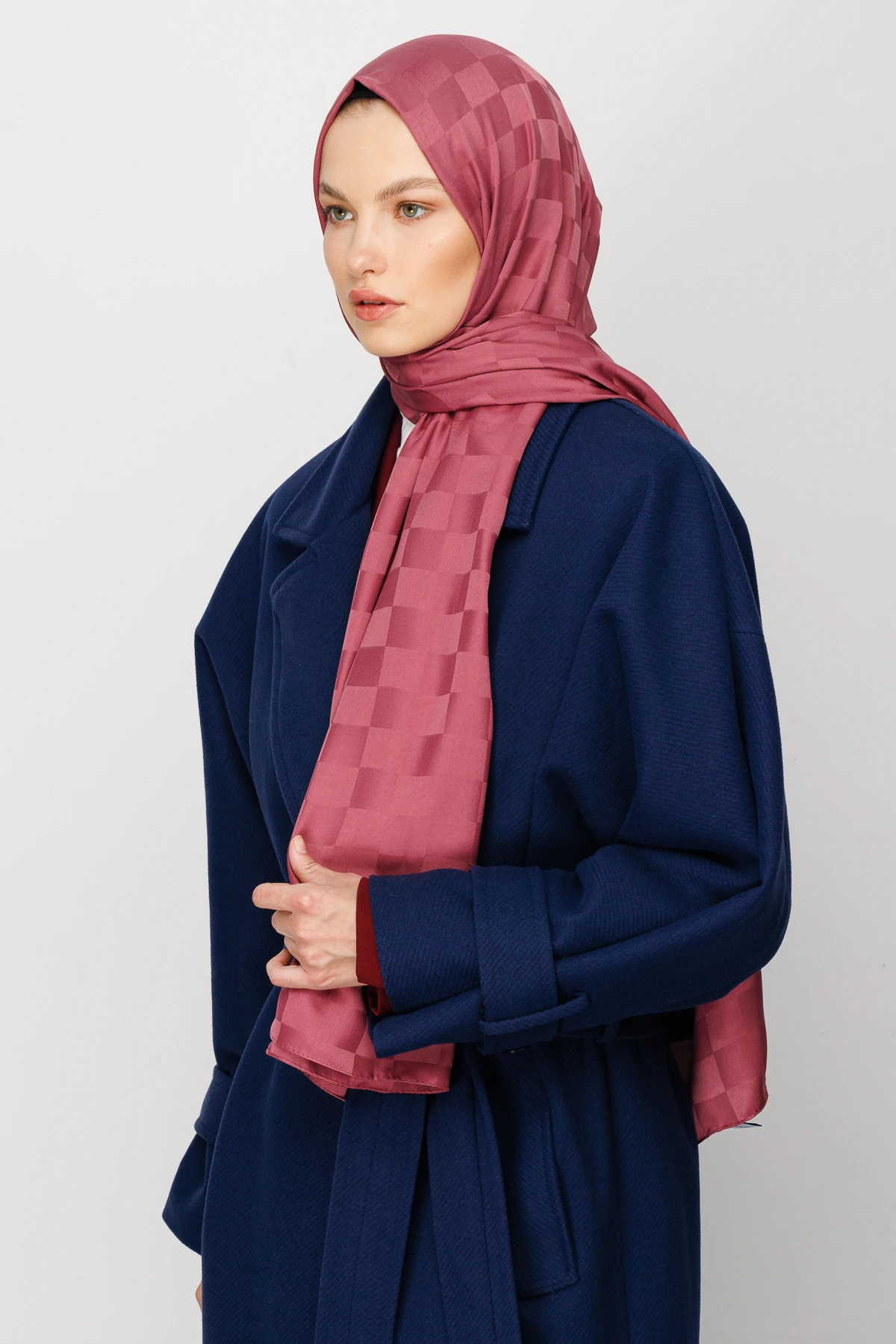 Dama Desen İpeksi Jakar Şal - Gül Kurusu