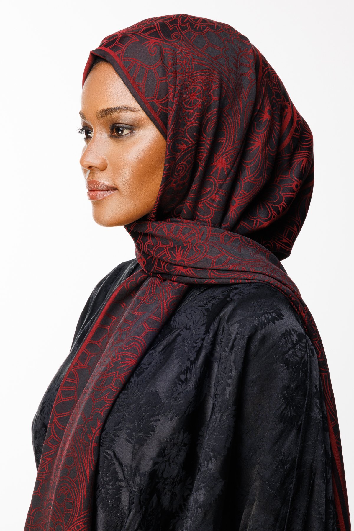 Lavin Pattern Double-Sided Shawl - Black-Burgundy