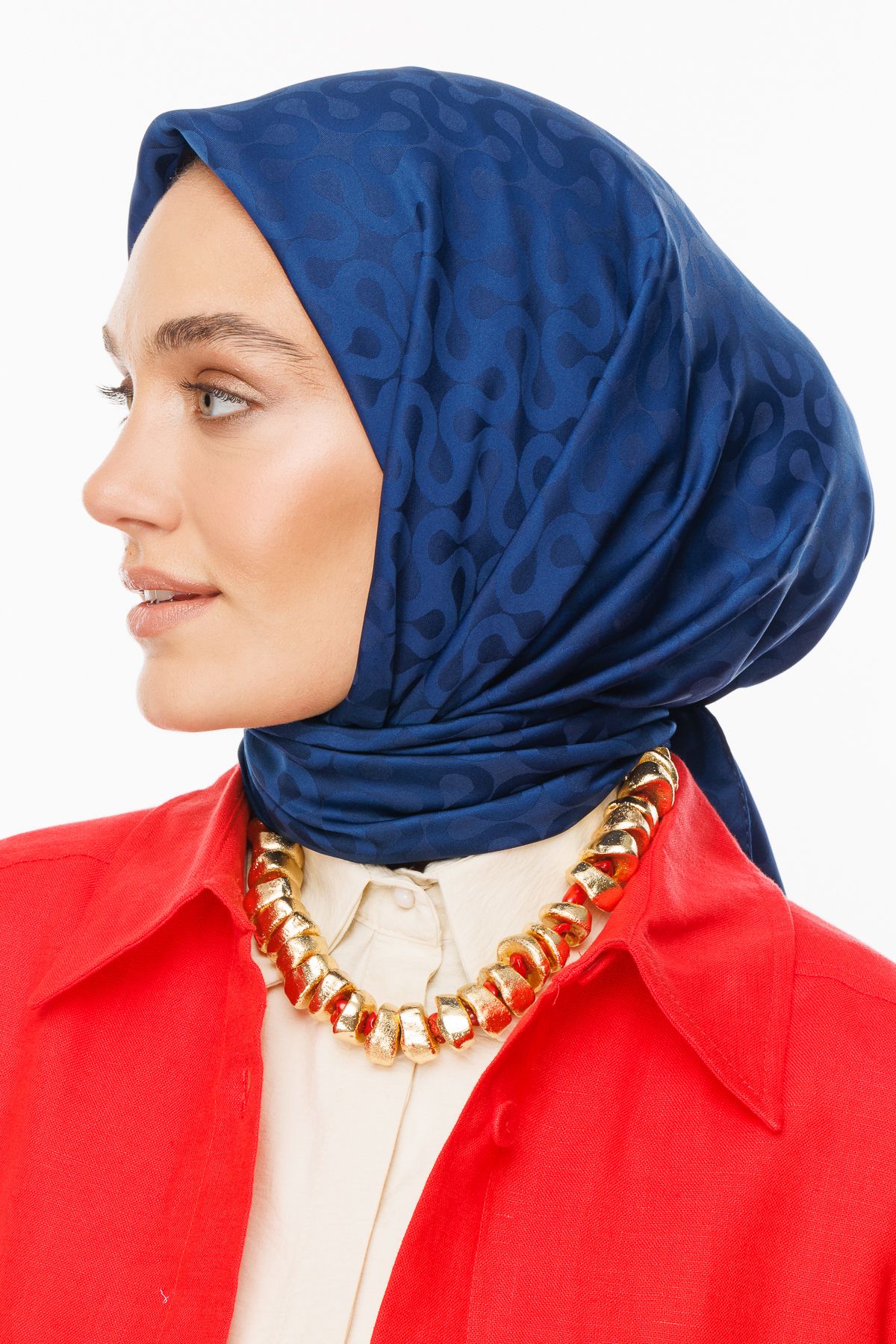 Moon Pattern Silky Jacquard Scarf - Navyblue